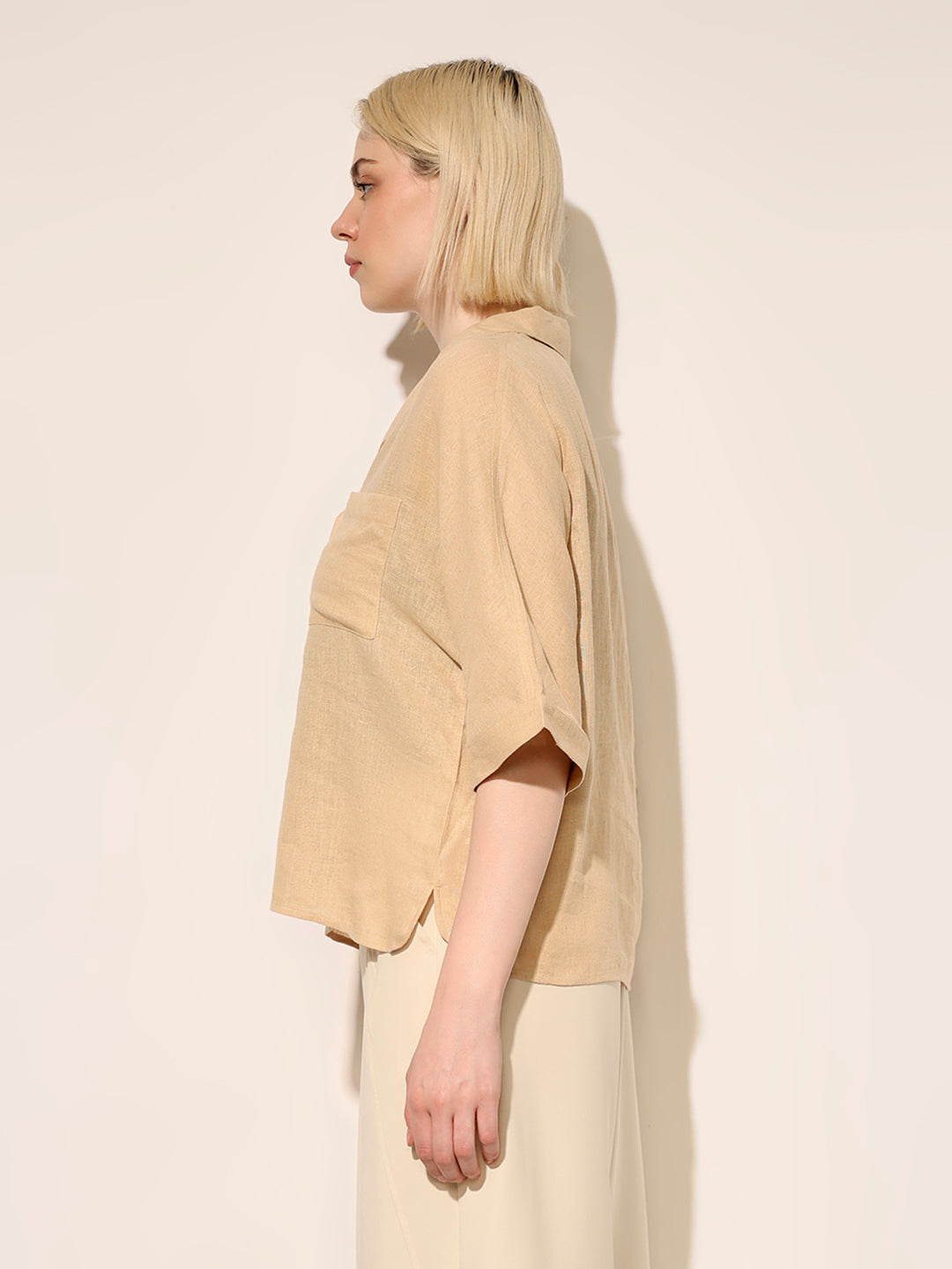 Beige Linen Blend Oversized Shirt