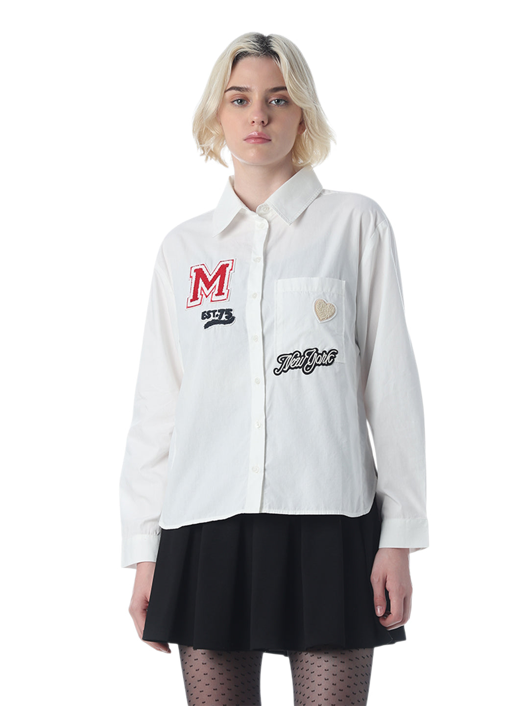 White Patch Work Cotton Shirt