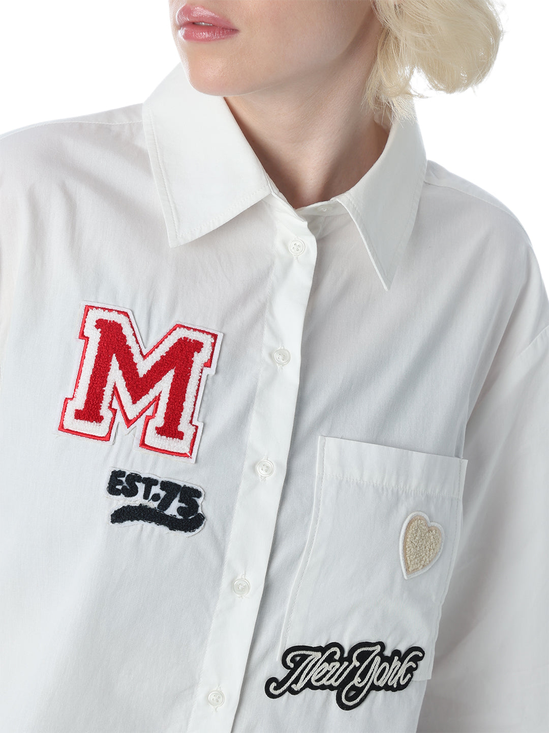 White Patch Work Cotton Shirt