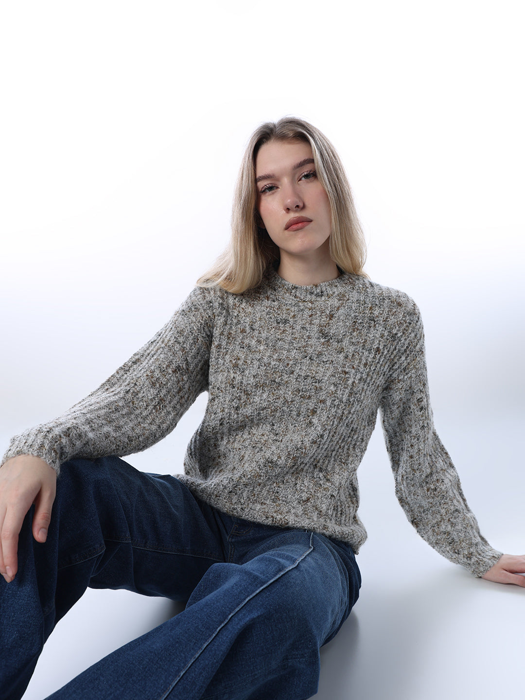 Rib-Knit O-Neck Pullover