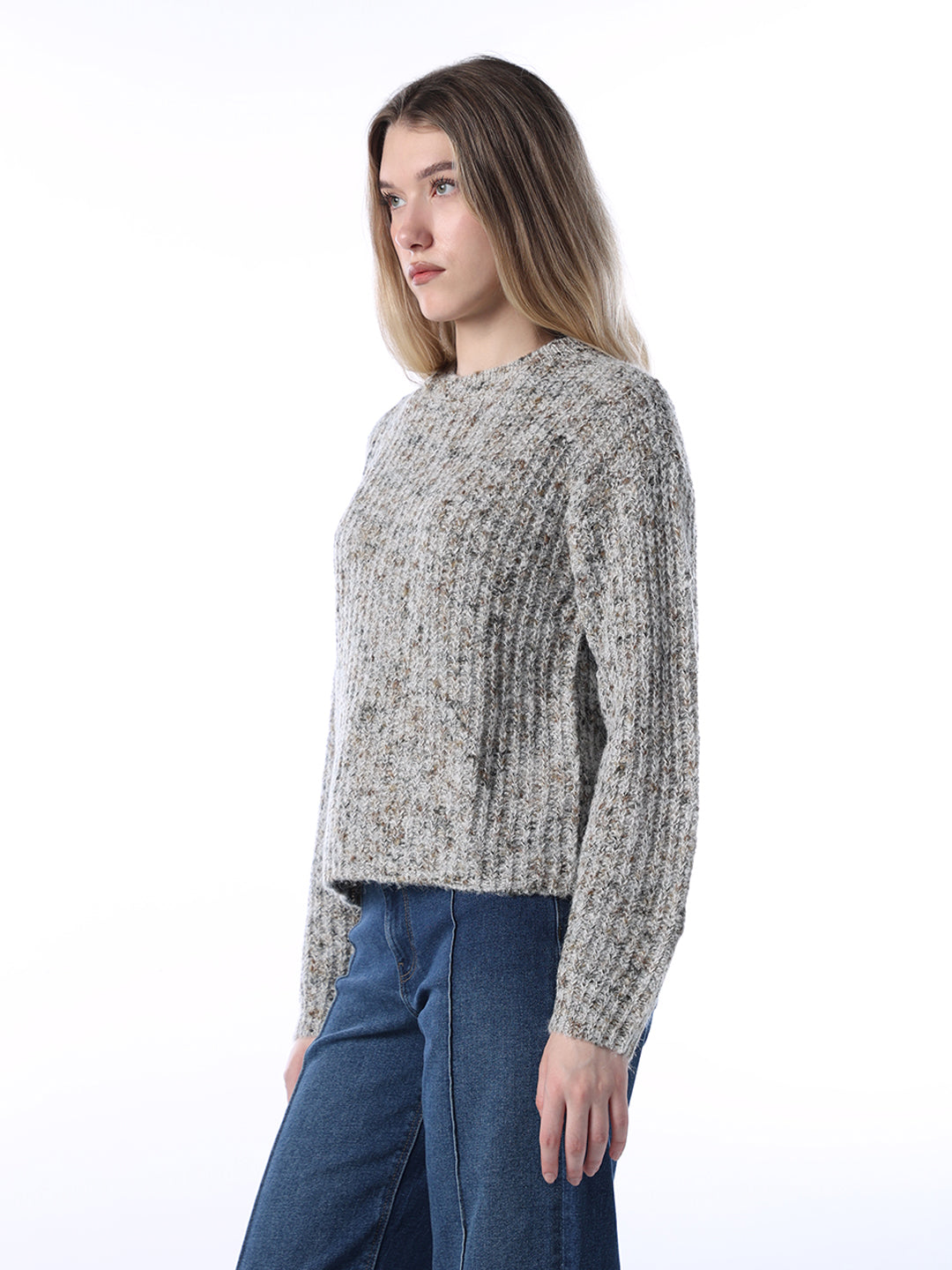 Rib-Knit O-Neck Pullover