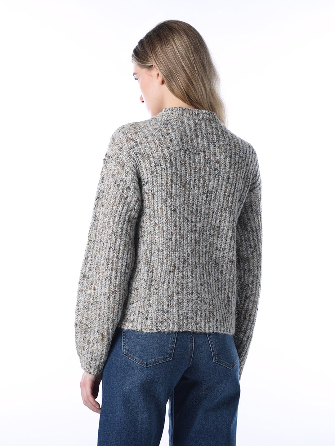 Rib-Knit O-Neck Pullover