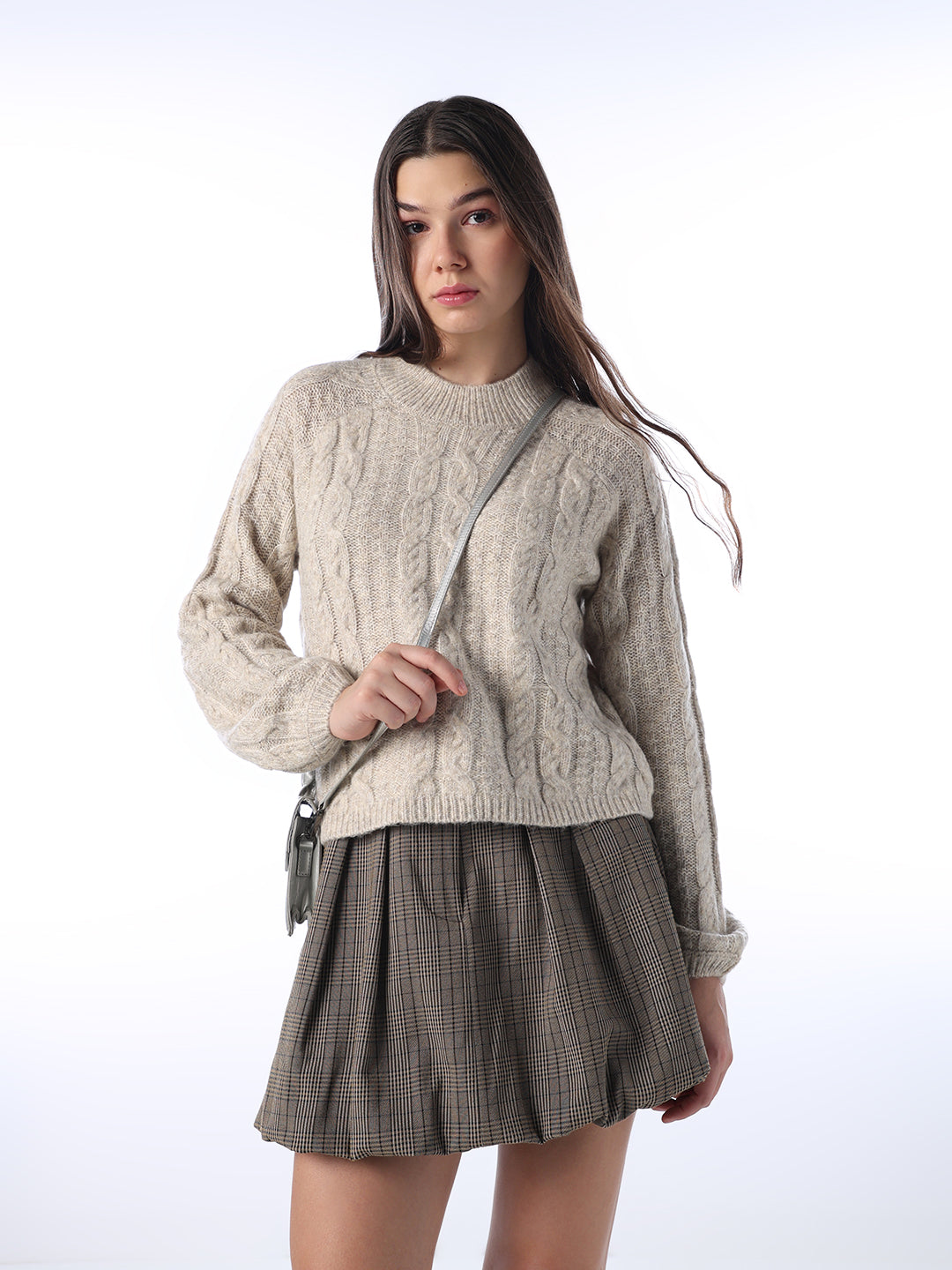 Beige Cable Knit Pullover
