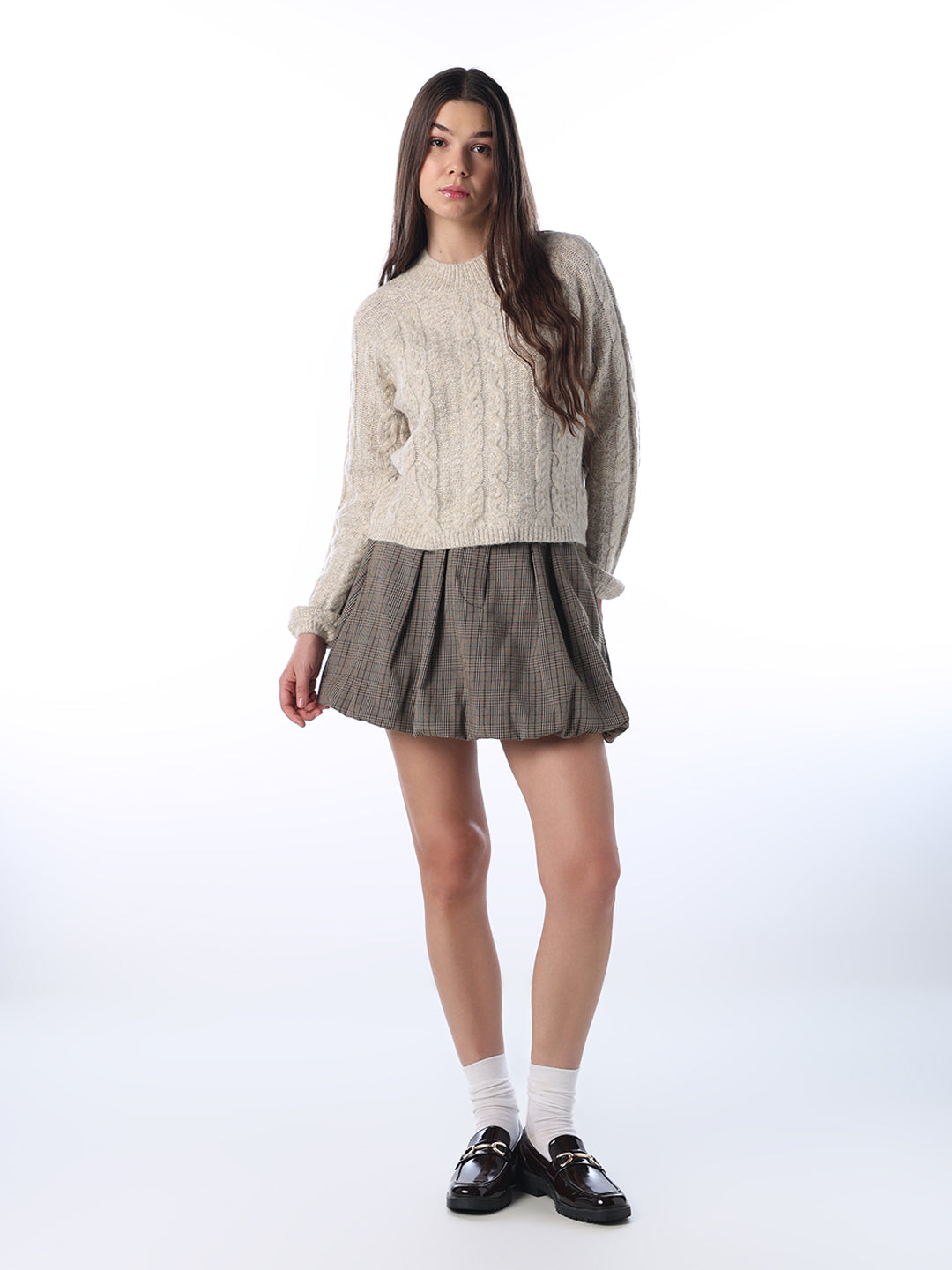 Beige Cable Knit Pullover