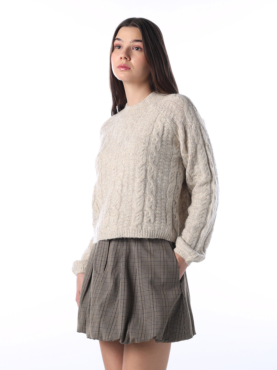 Beige Cable Knit Pullover