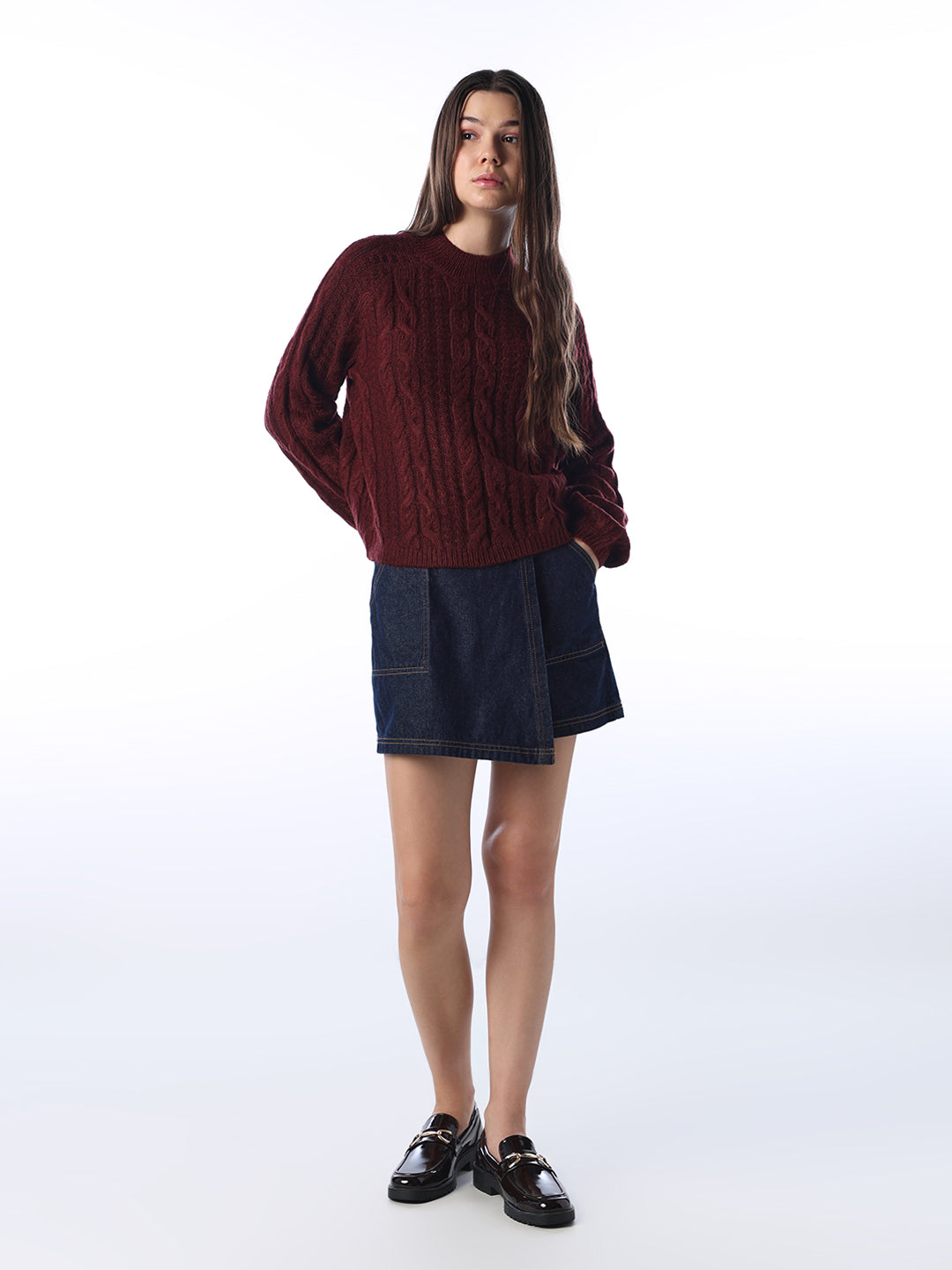 Dark Maroon Cable Knit Pullover