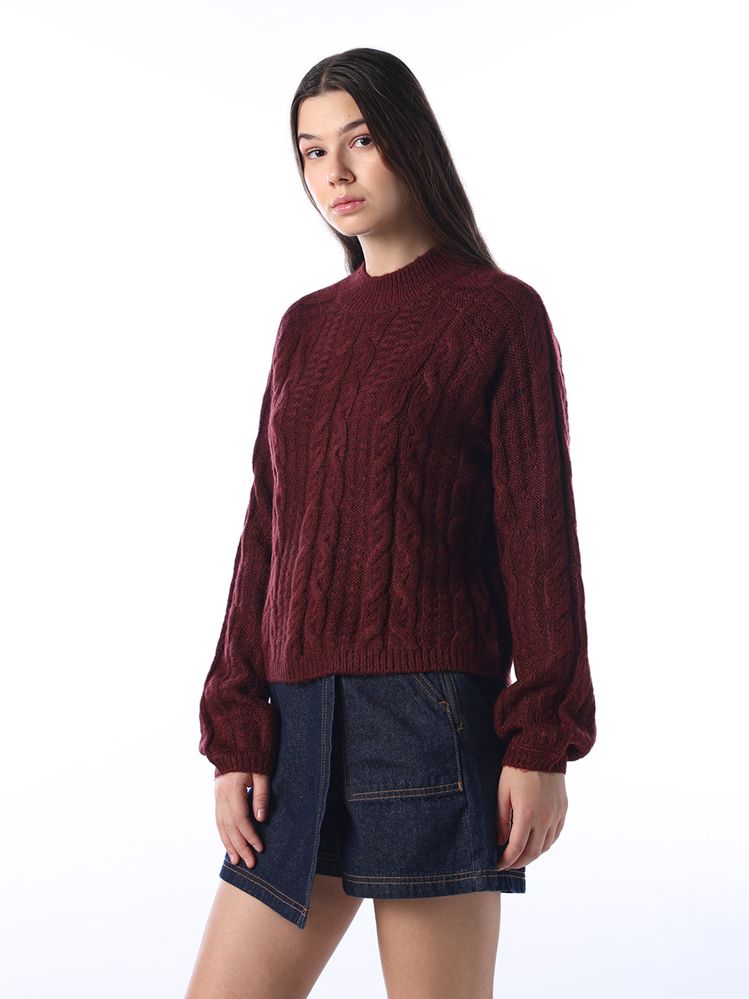 Dark Maroon Cable Knit Pullover