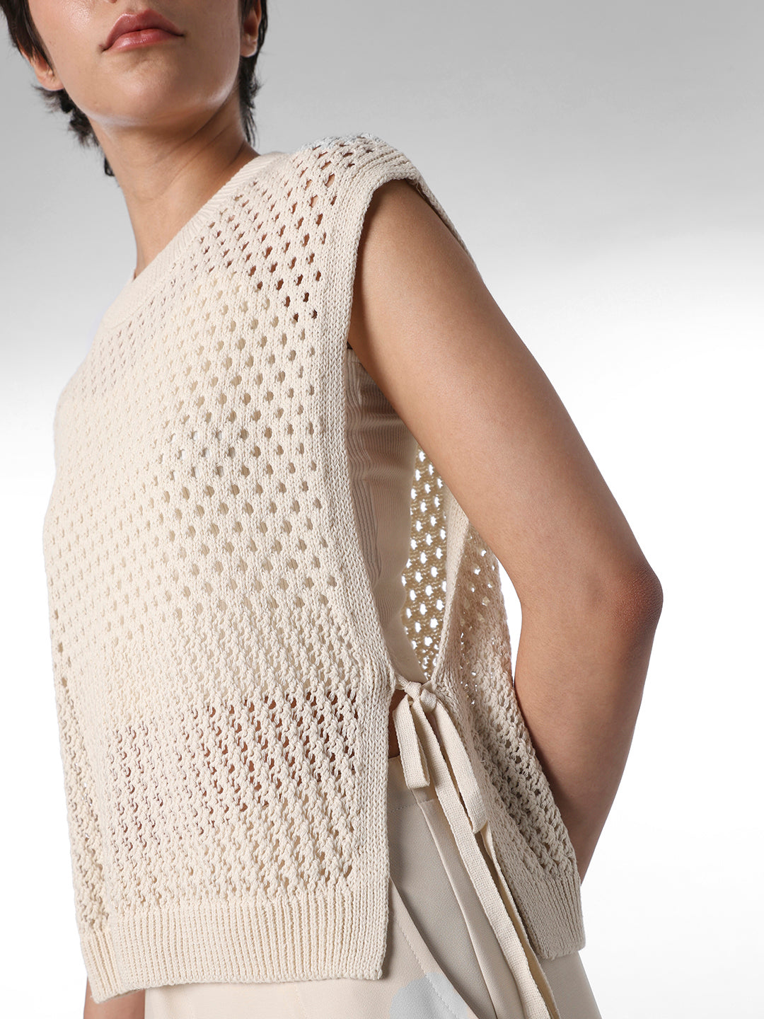 Ecru Pointelle-Knit Sweater Vest