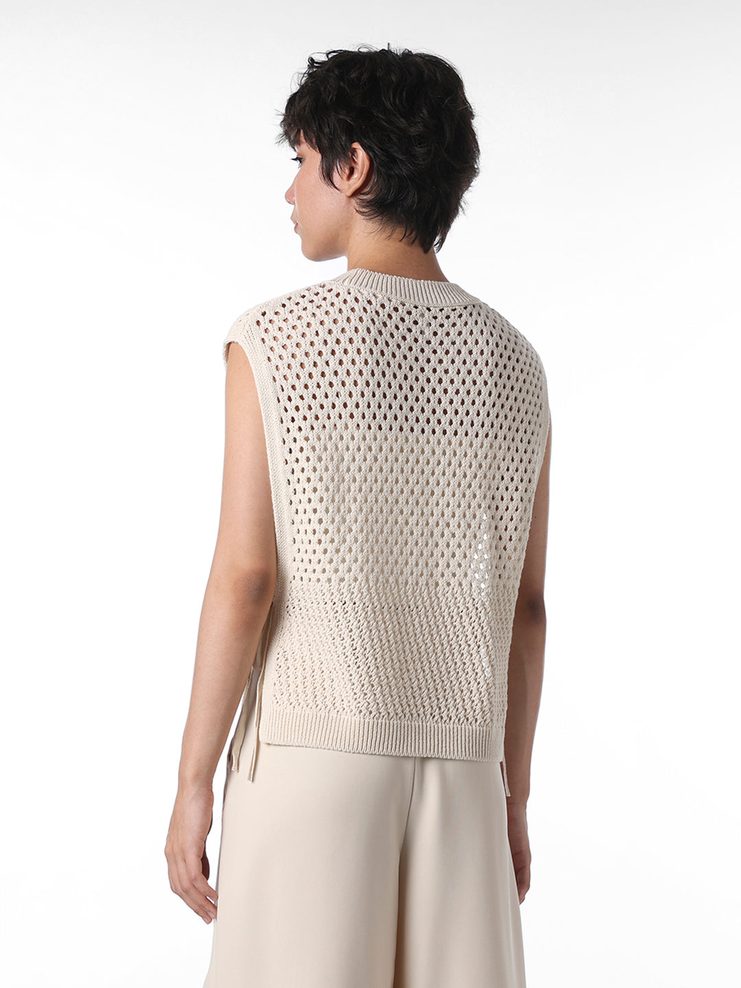 Ecru Pointelle-Knit Sweater Vest