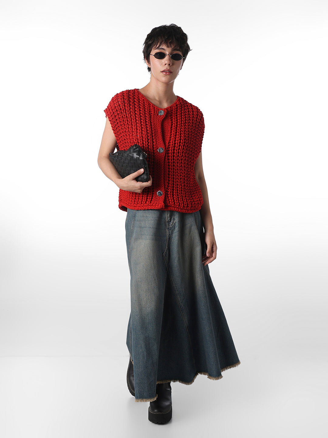 Red Ribbed Button Sweater Vest