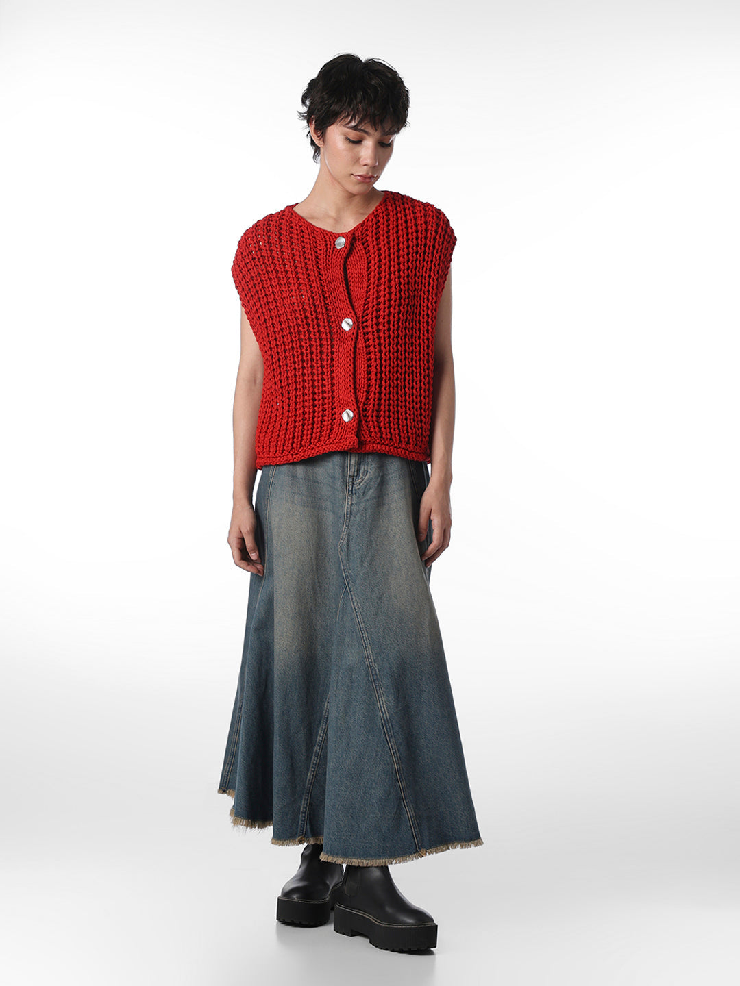 Red Ribbed Button Sweater Vest