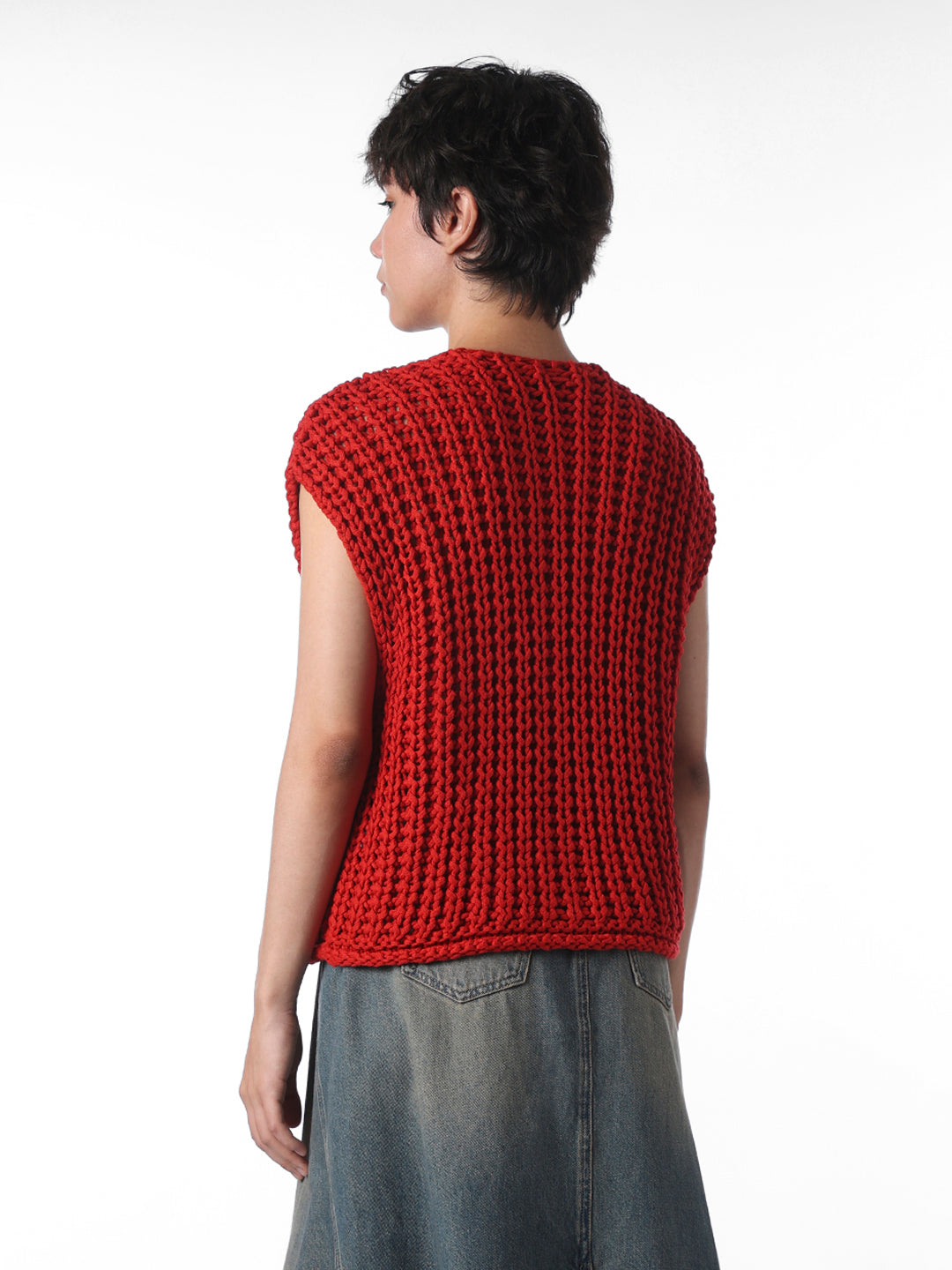 Red Ribbed Button Sweater Vest