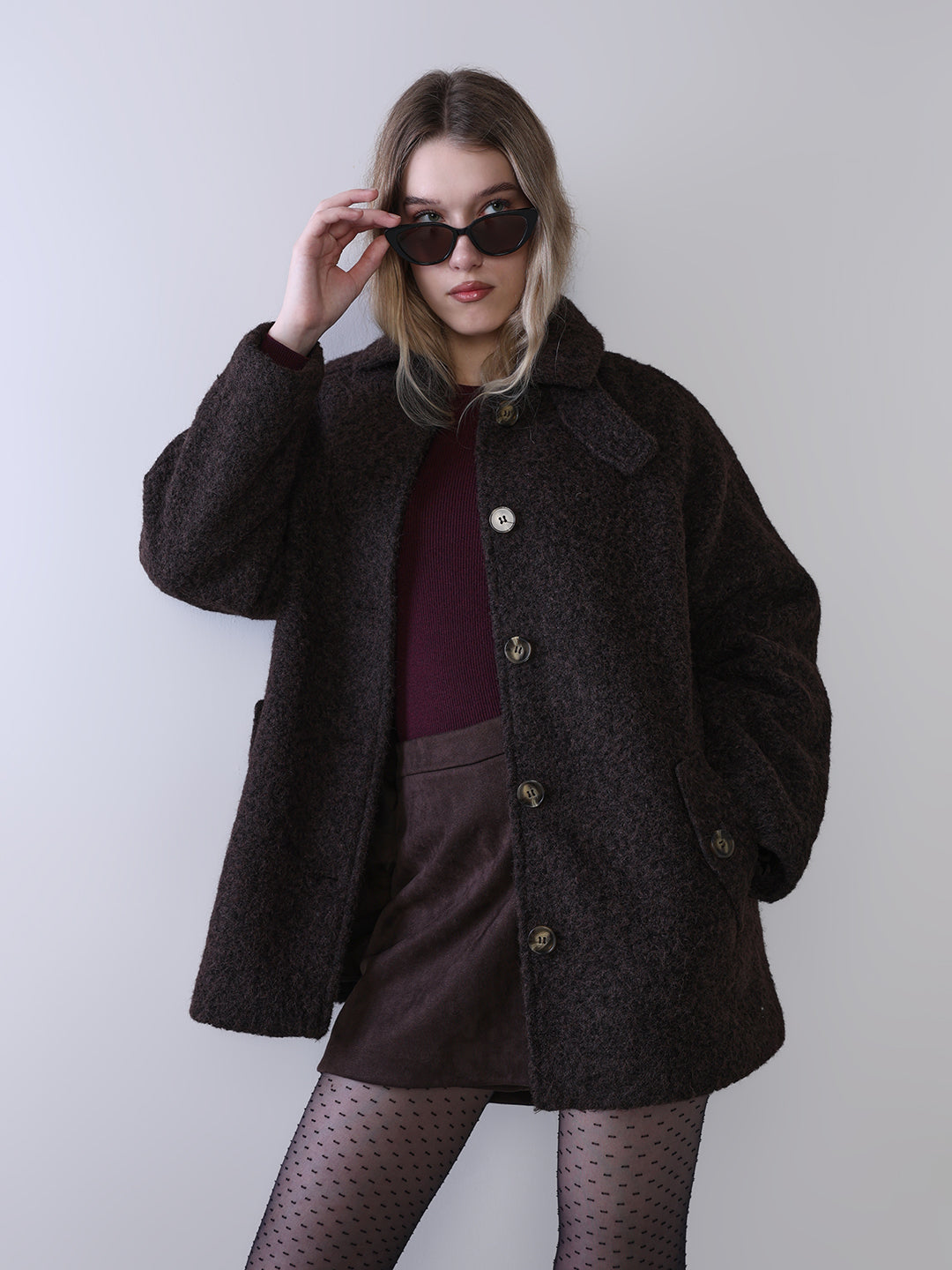 Bouclé Belted Coat