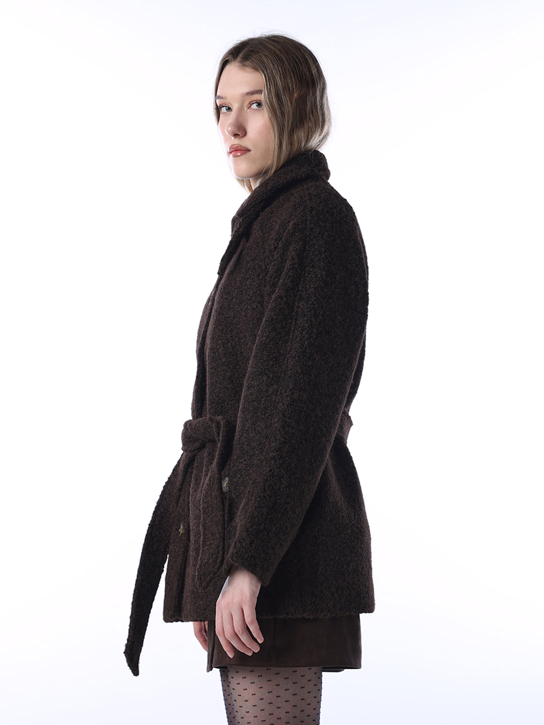 Bouclé Belted Coat