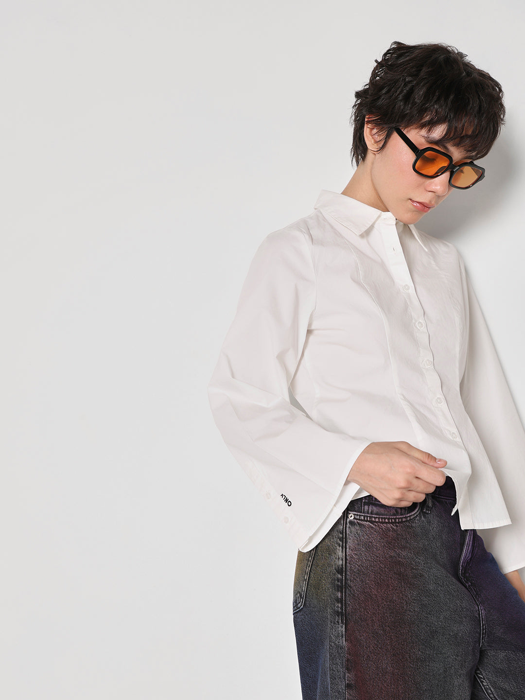 Pleated Cotton Shirt - White - XS