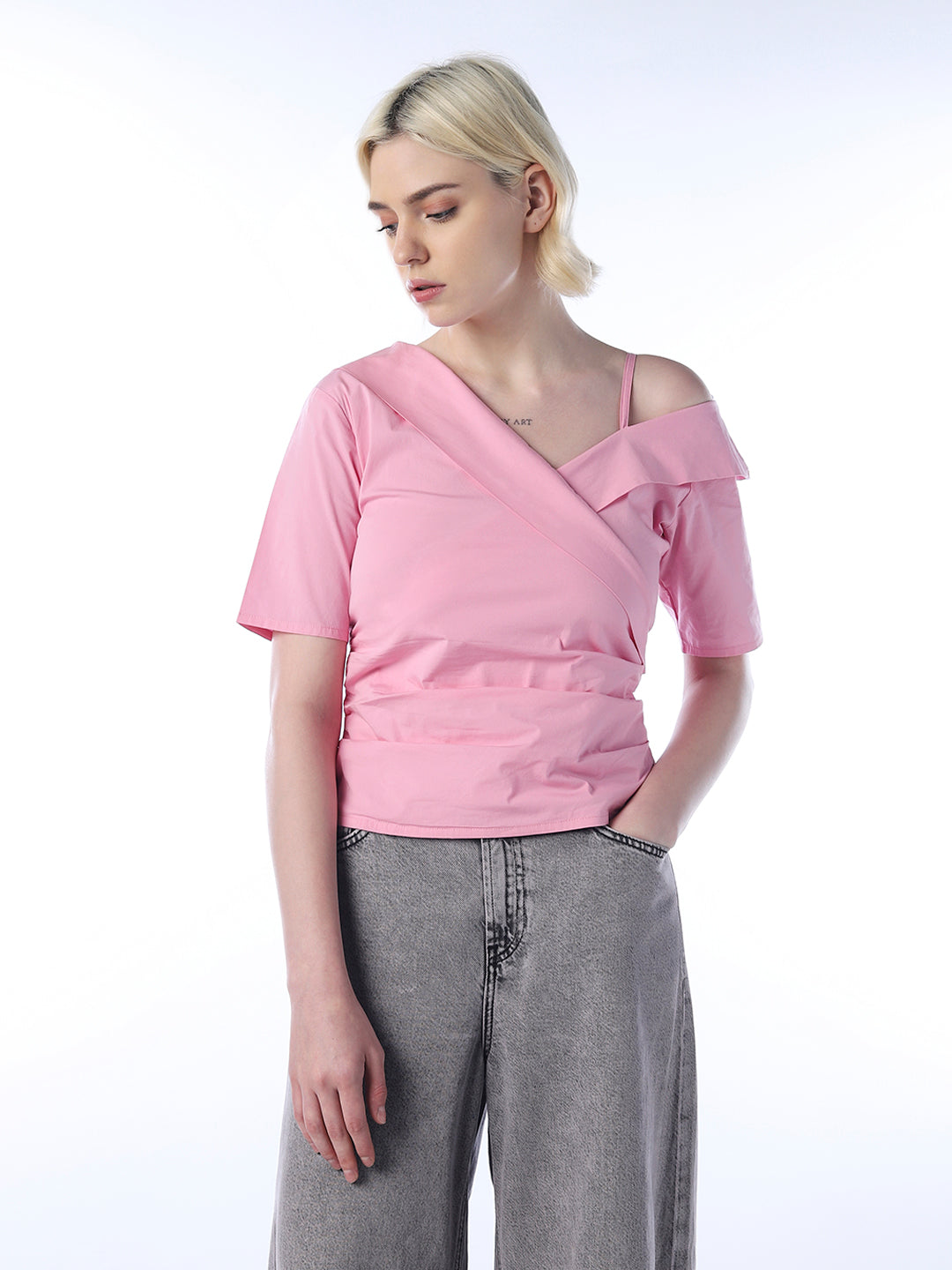 Pink Asymmetric Wrap Top