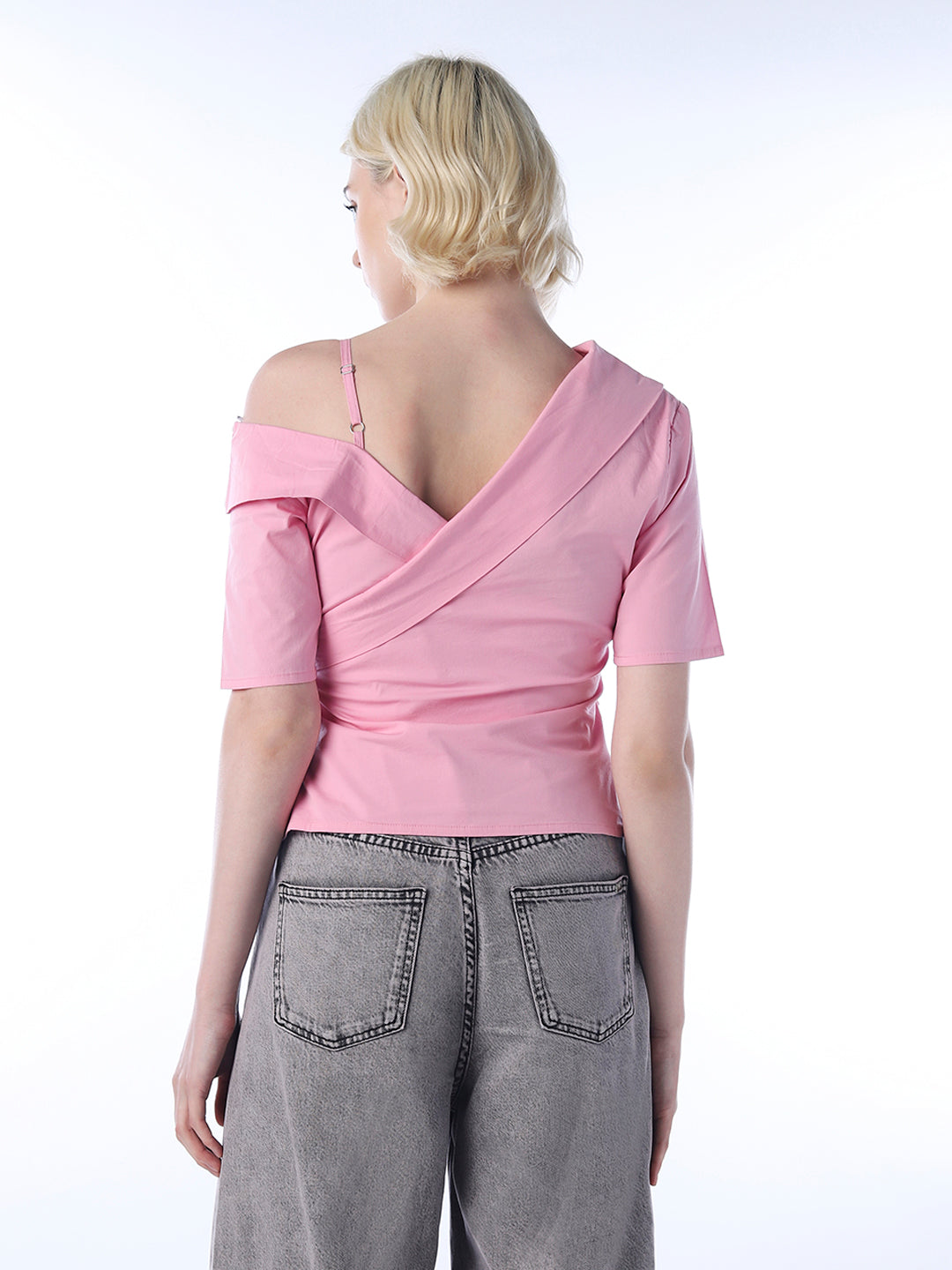 Pink Asymmetric Wrap Top