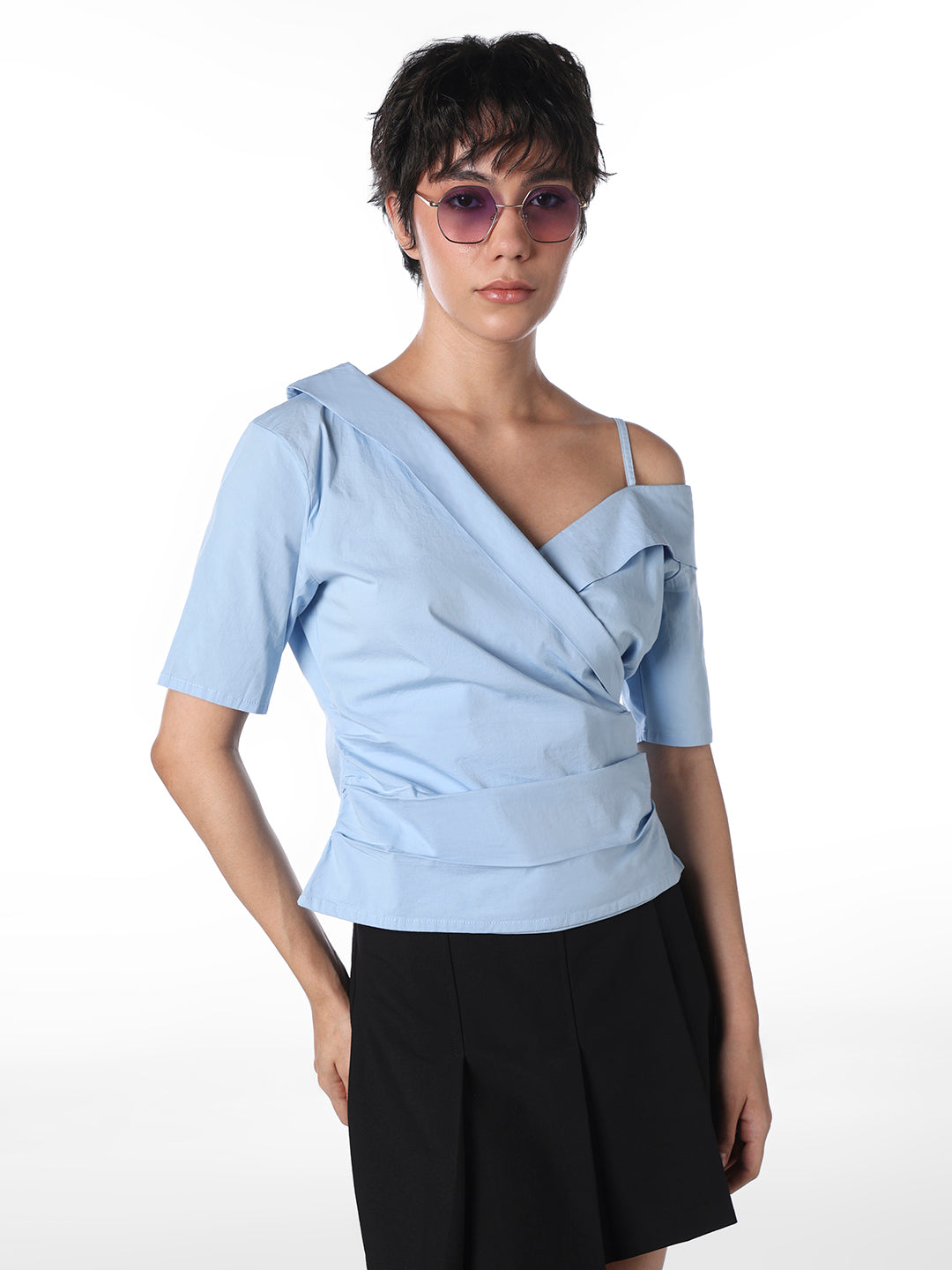 Caylee Wrap Top Light Blue Patterned main image 0