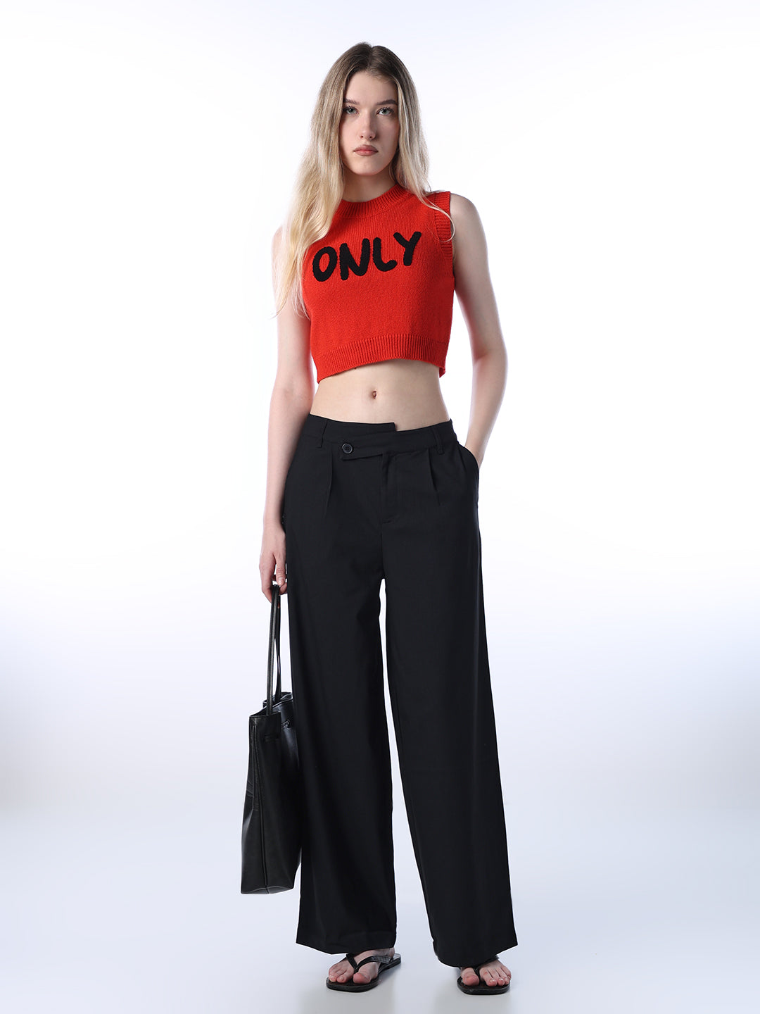 Asymmetric Waistband Flared Pants - 26