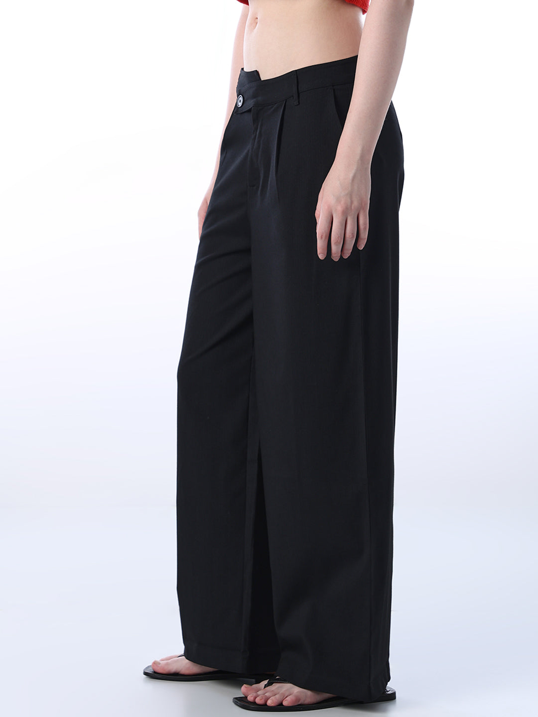 Asymmetric Waistband Flared Pants