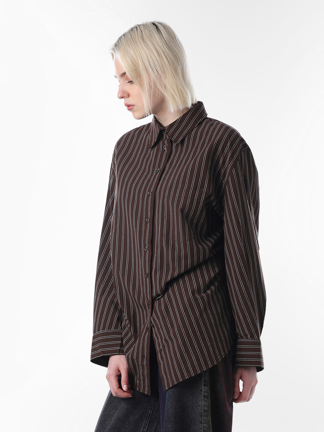 Dark Brown Striped Oversized Shirt