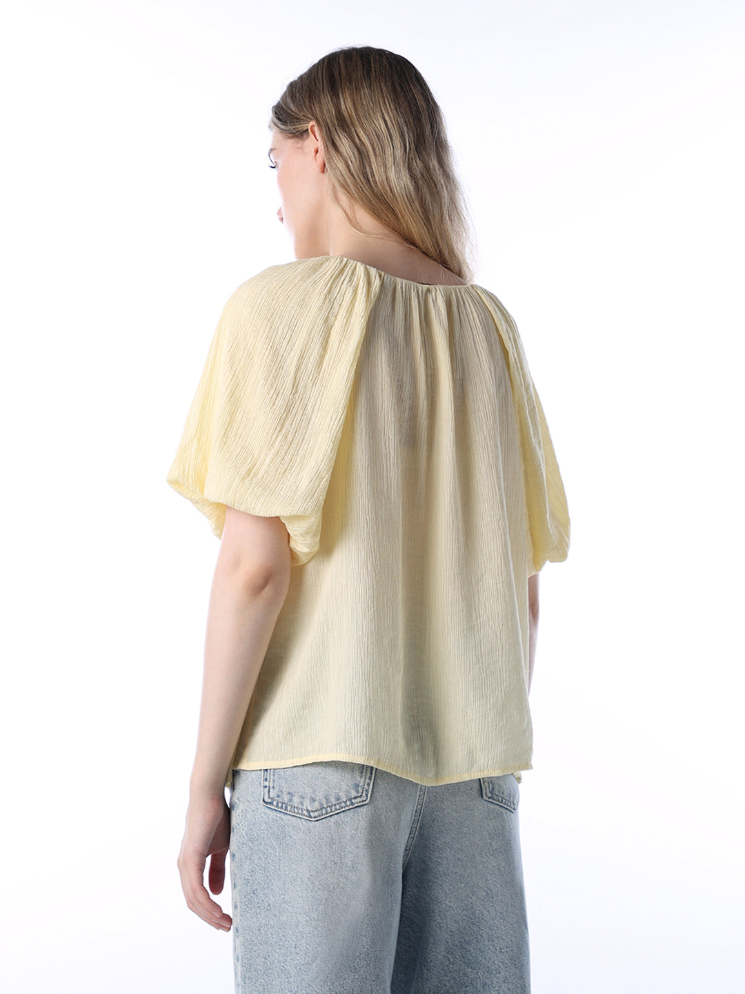Crinkle Tie-Neck Top - Yellow