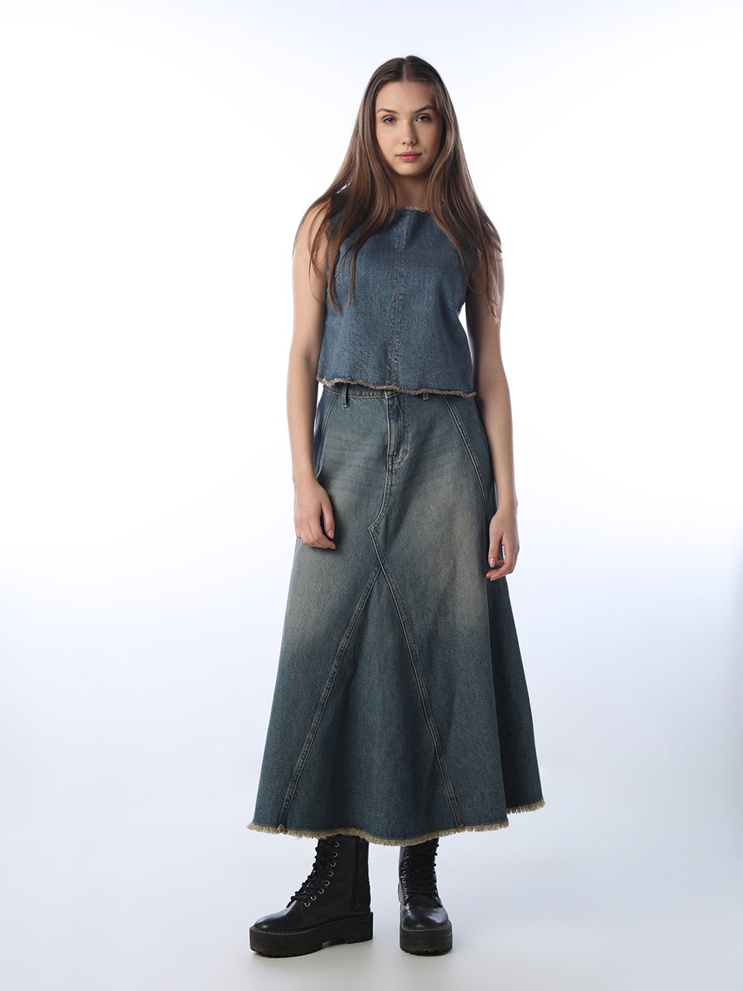 Frayed Edge Denim Crop Top