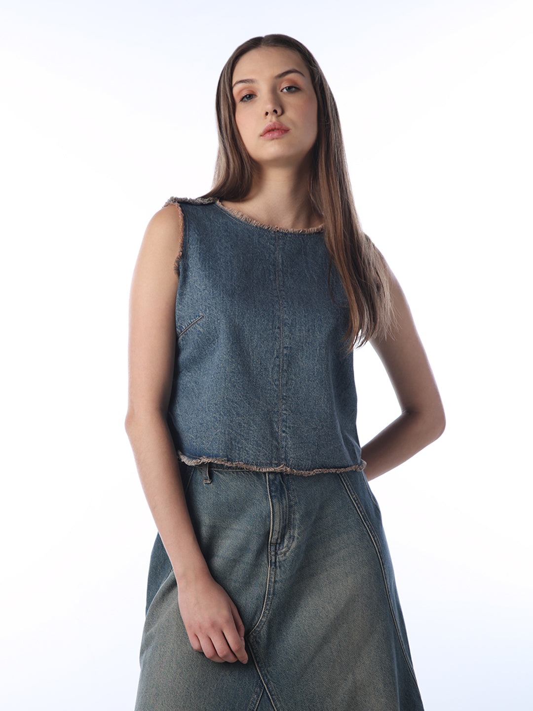 Frayed Edge Denim Crop Top