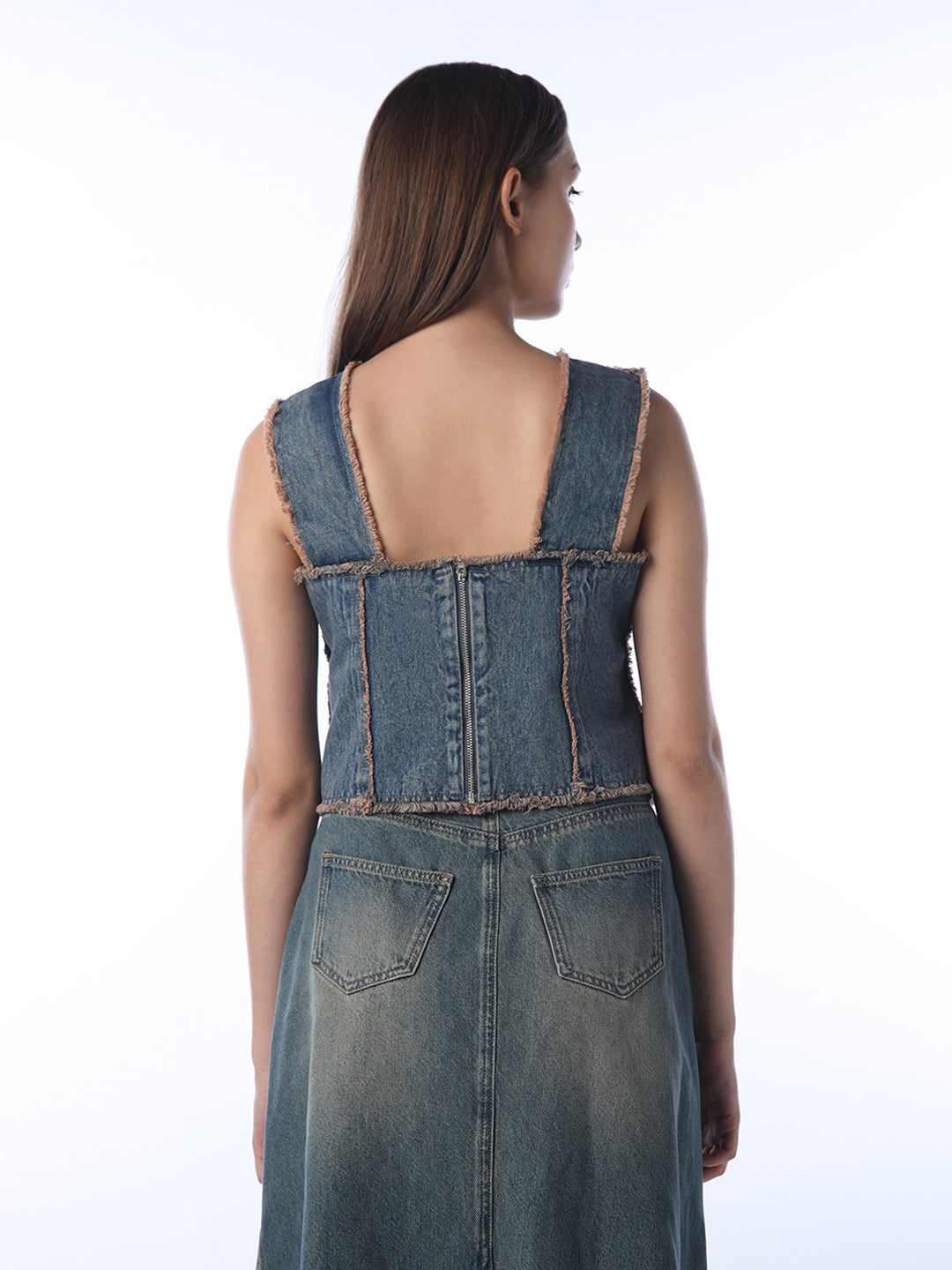 Frayed Edge Denim Crop Top