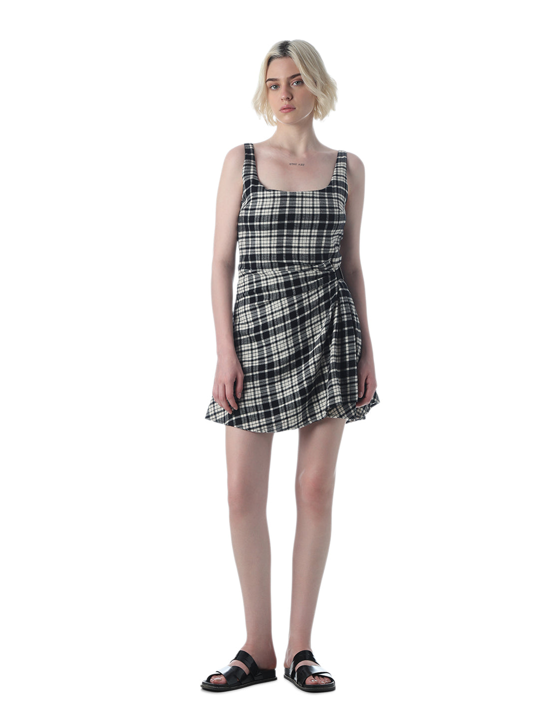 Black Check Scoop Neck Dress