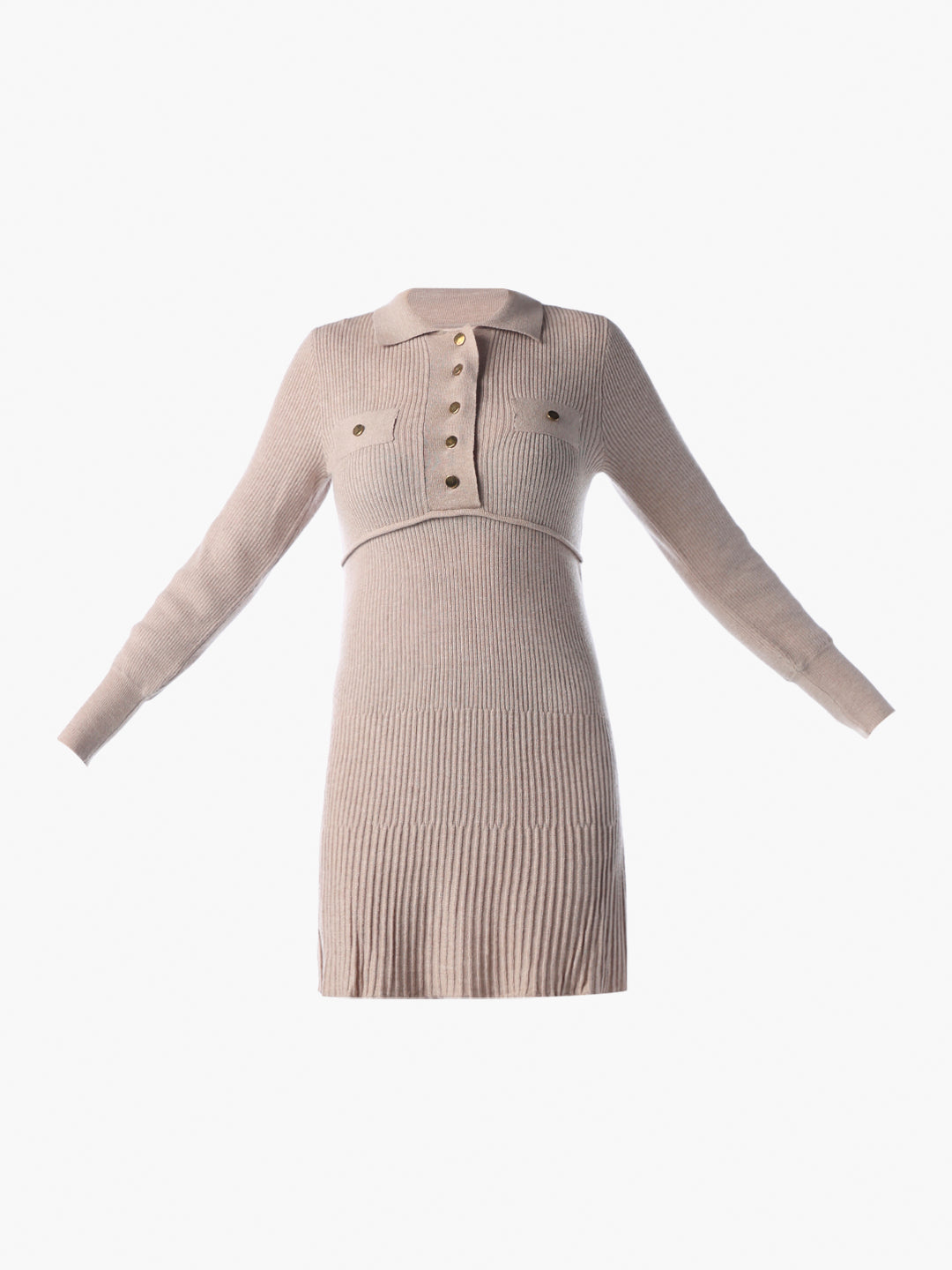 Beige Knitted Polo Dress