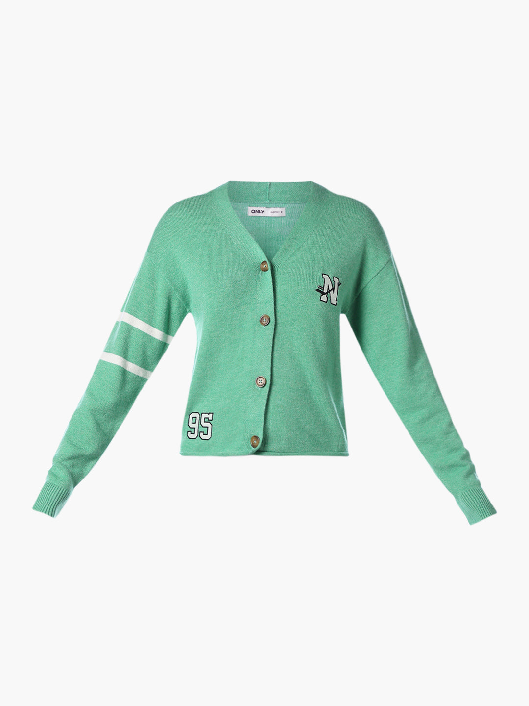 Green V-Neck Buttoned Pullover