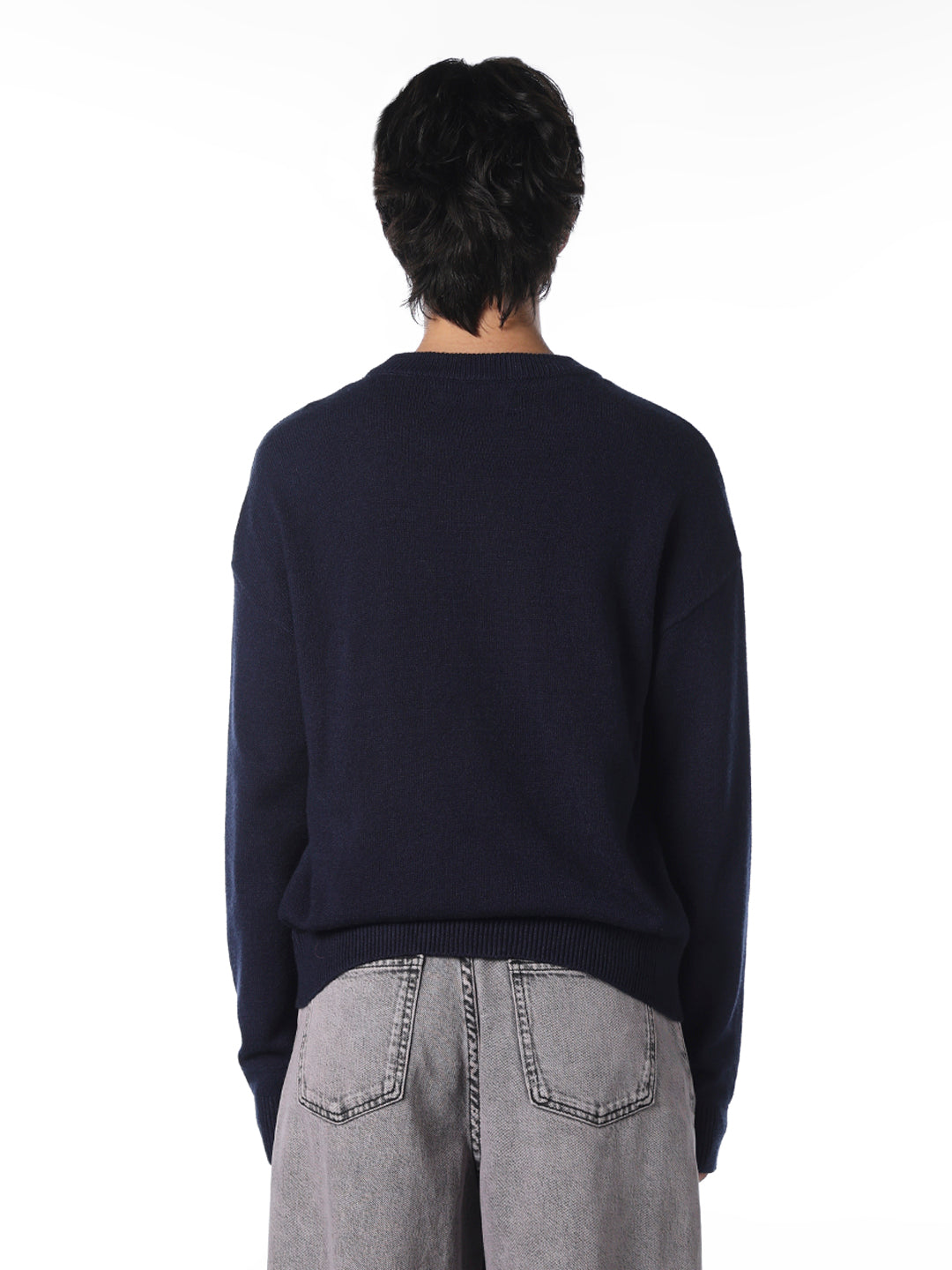Navy Blue Fine Knit Pullover