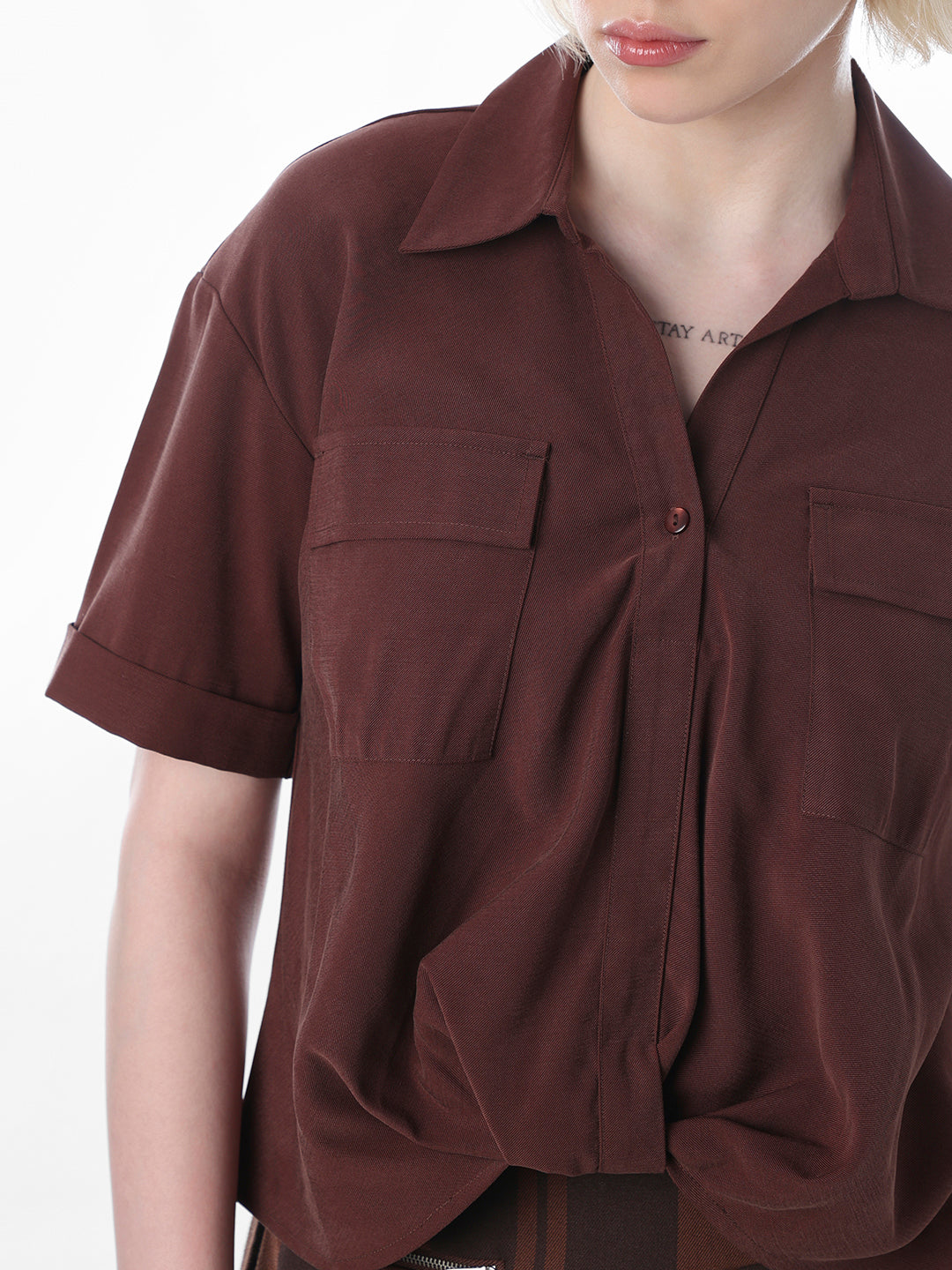 Dark Brown Front Twist Shirt