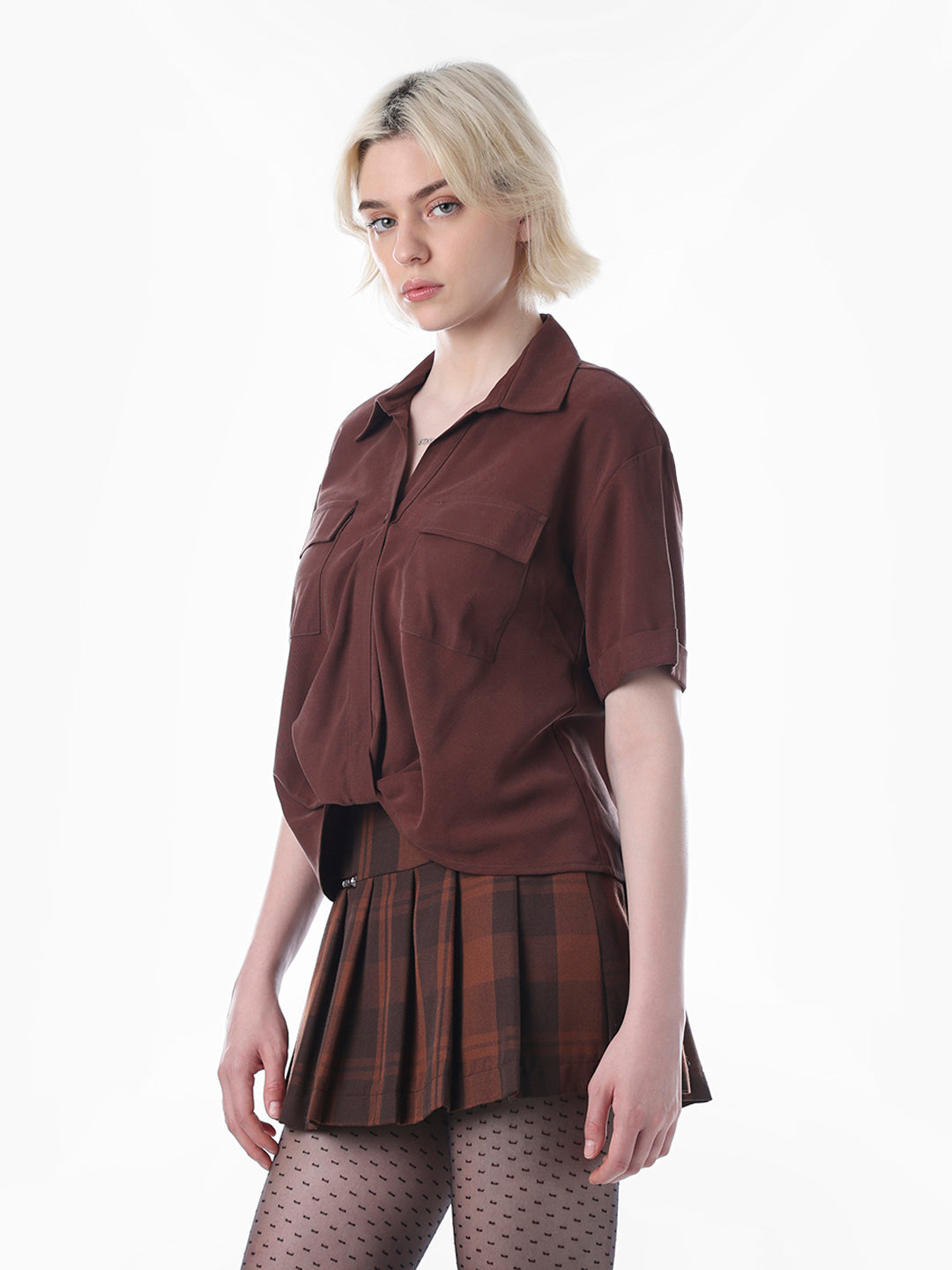 Dark Brown Front Twist Shirt