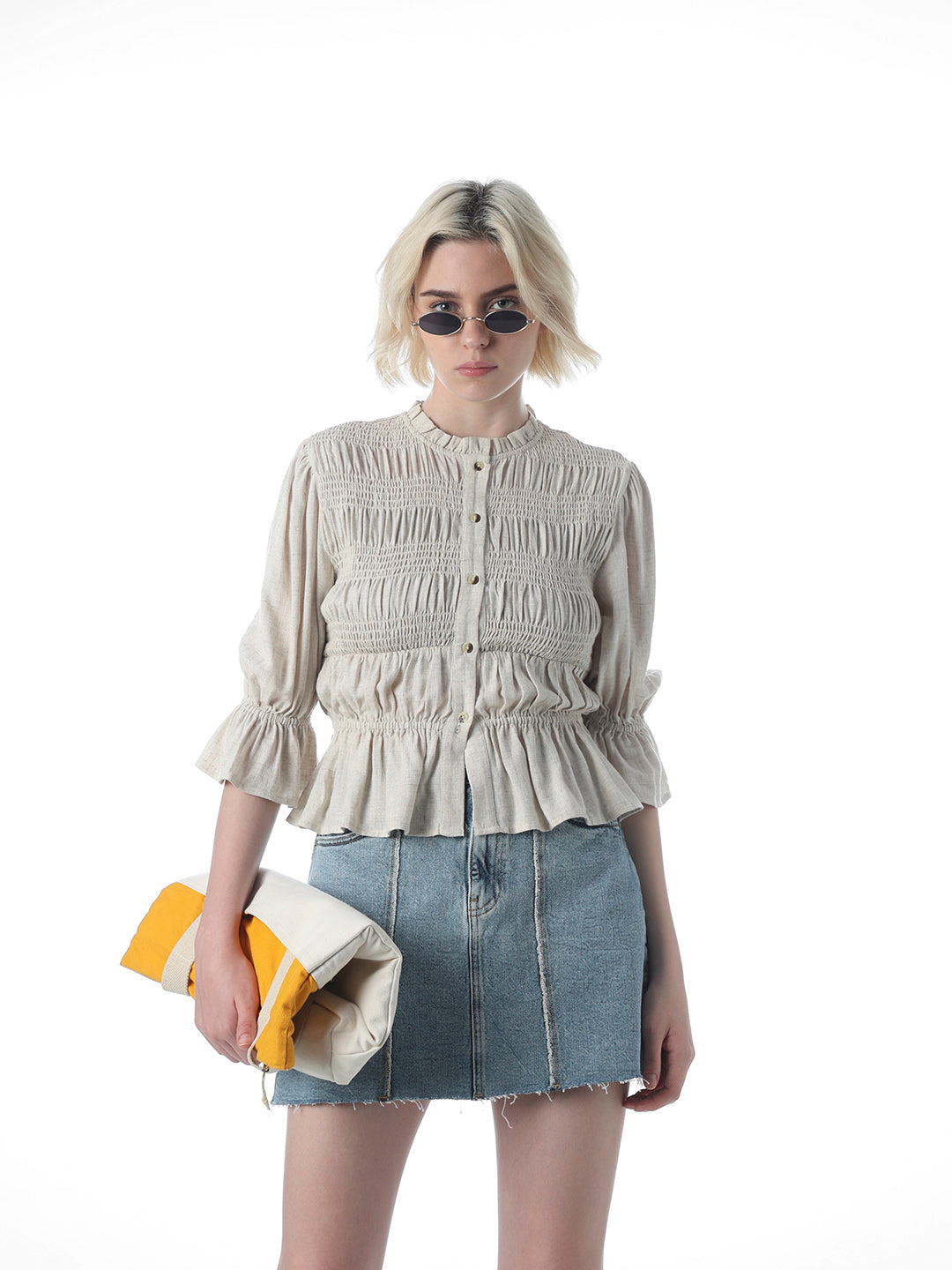 Overdue flair special smocked top cream Beige Smocked Top