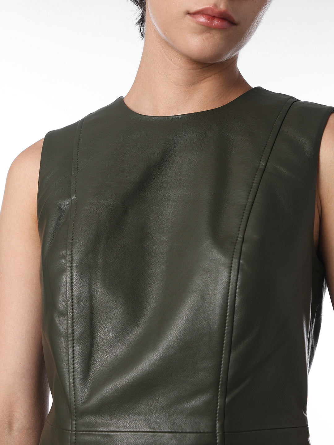 Olive Green Fitted Faux Leather Dress