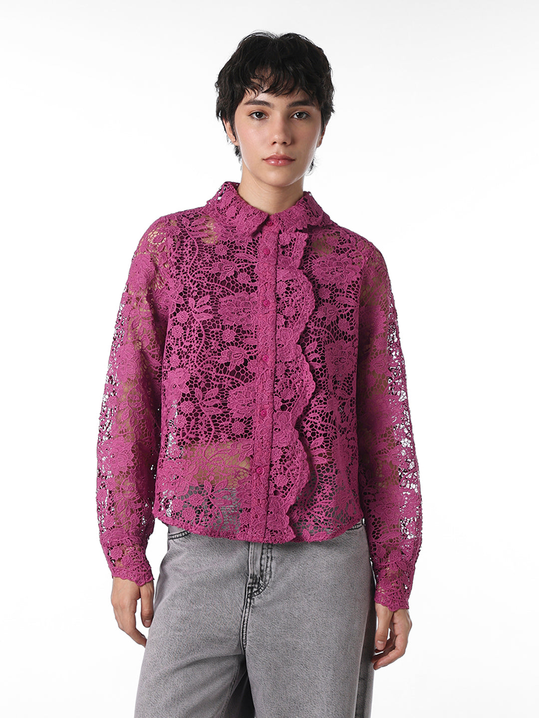 Purple Floral Lace Shirt