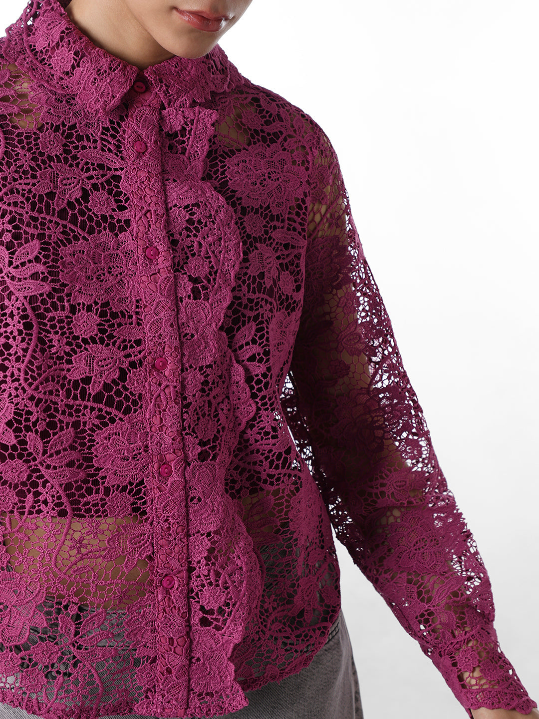 Purple Floral Lace Shirt