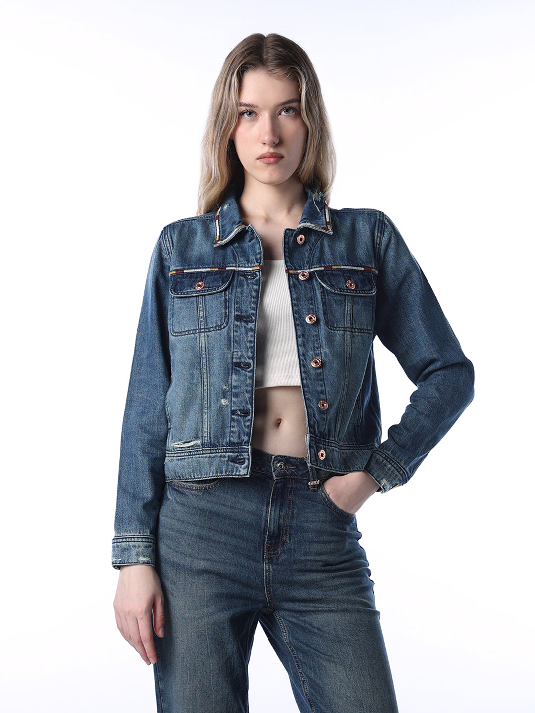 Heavy Fading Cotton Denim Jacket