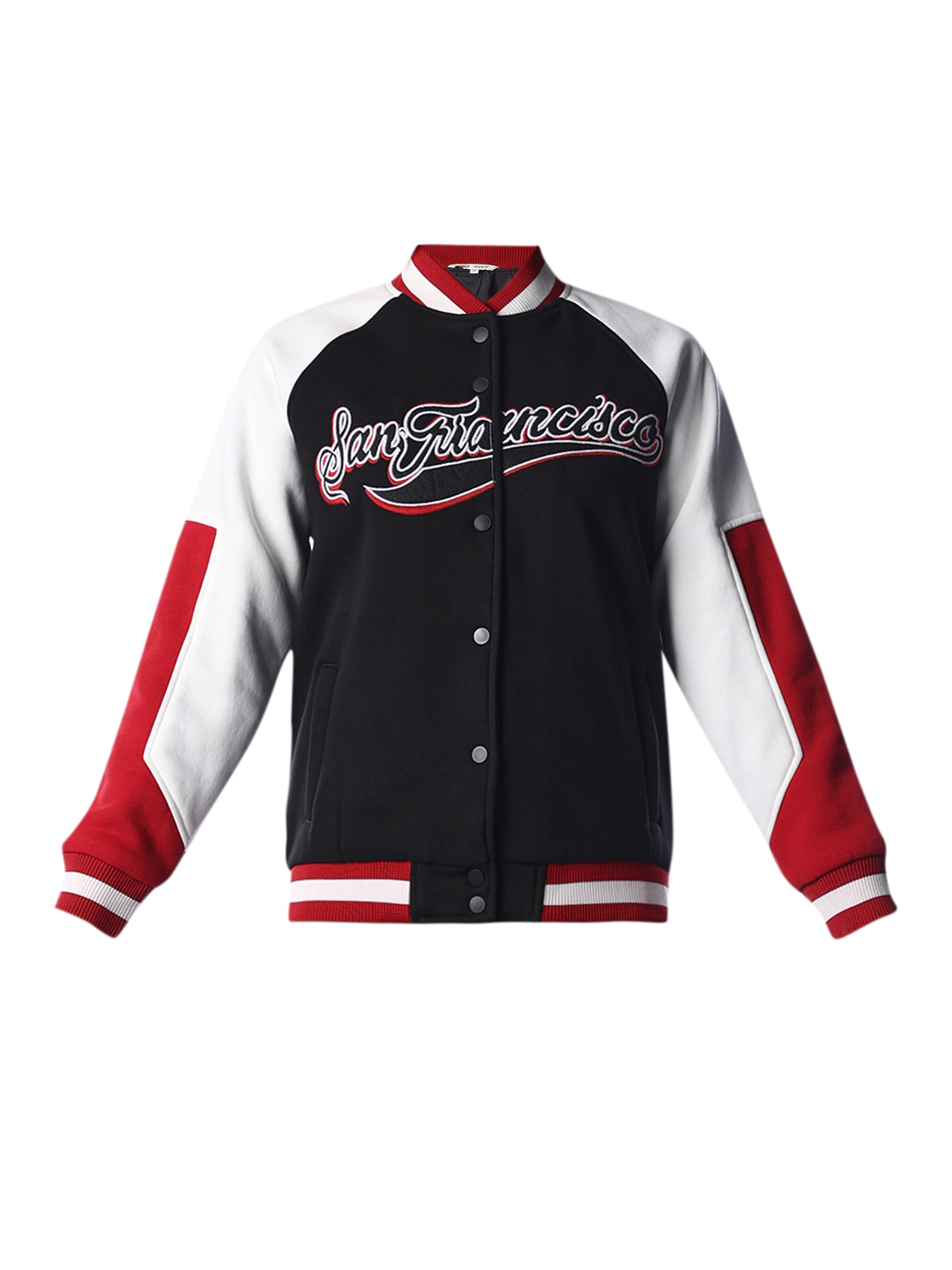 Black Colourblocked Varsity Bomber Jacket