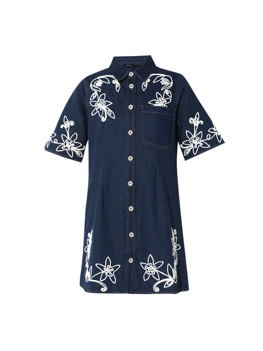 Embroidered Denim Shirt Dress