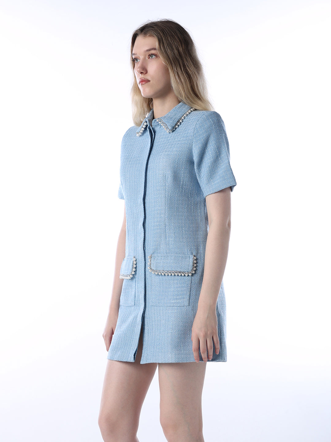 Embellished Textured Short Dress