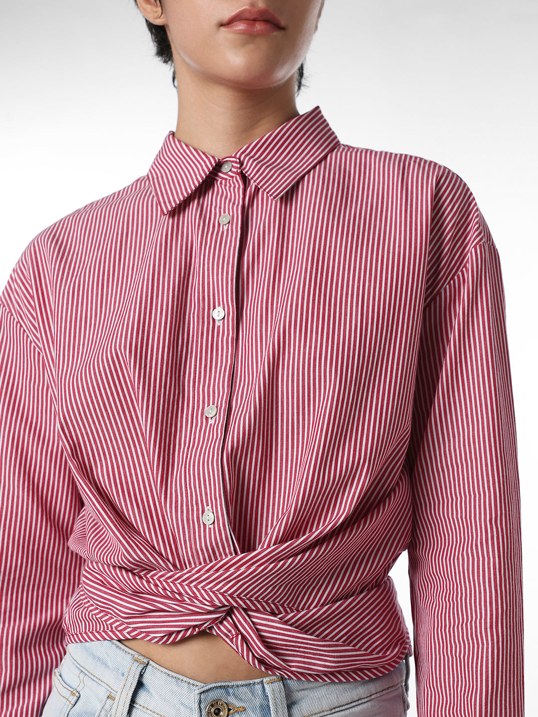 Maroon Front Twist Cotton Shirt