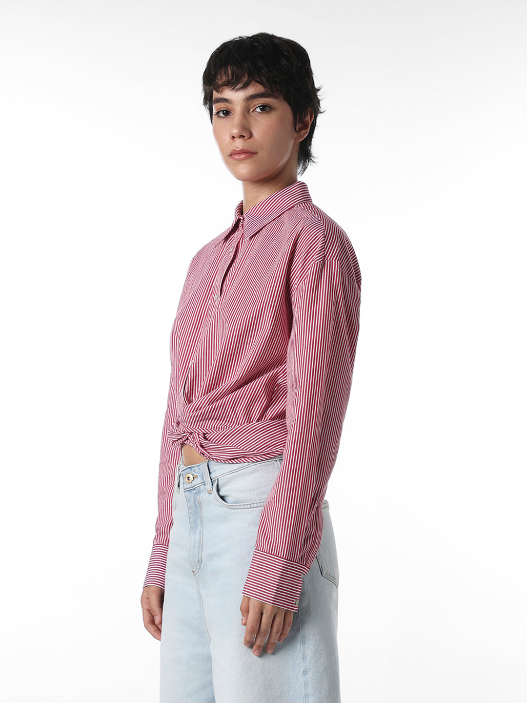 Maroon Front Twist Cotton Shirt