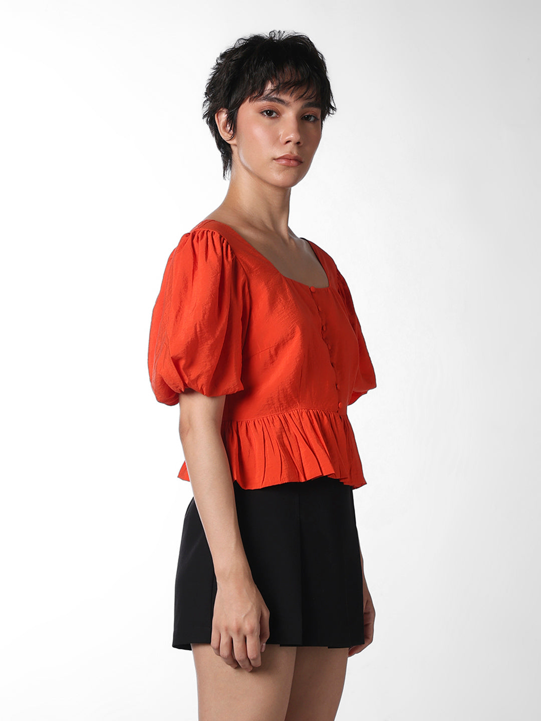 Orange Cropped Peplum Top