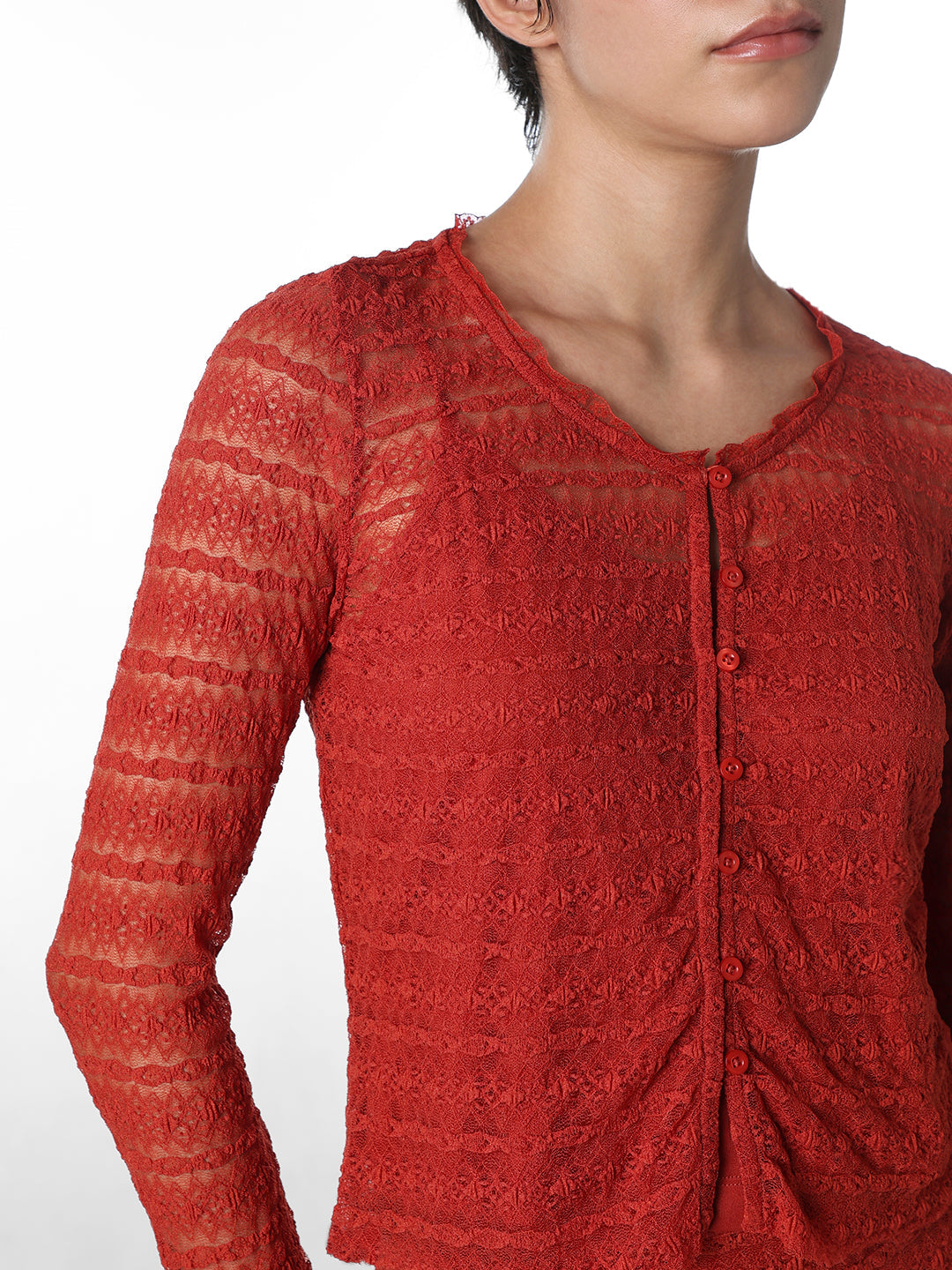 Red Sheer Lace Top