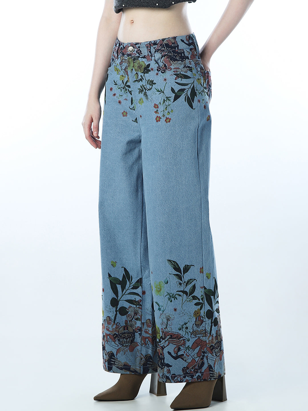 Printed Wide Leg Jeans