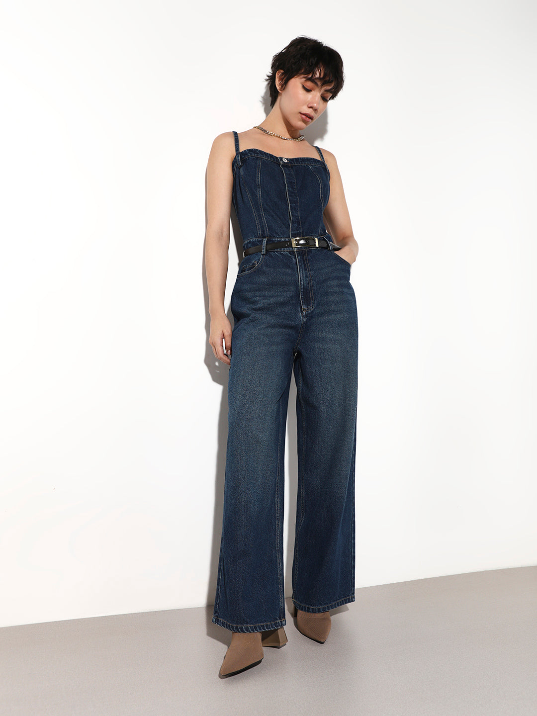 Corset Denim Jumpsuit - XS