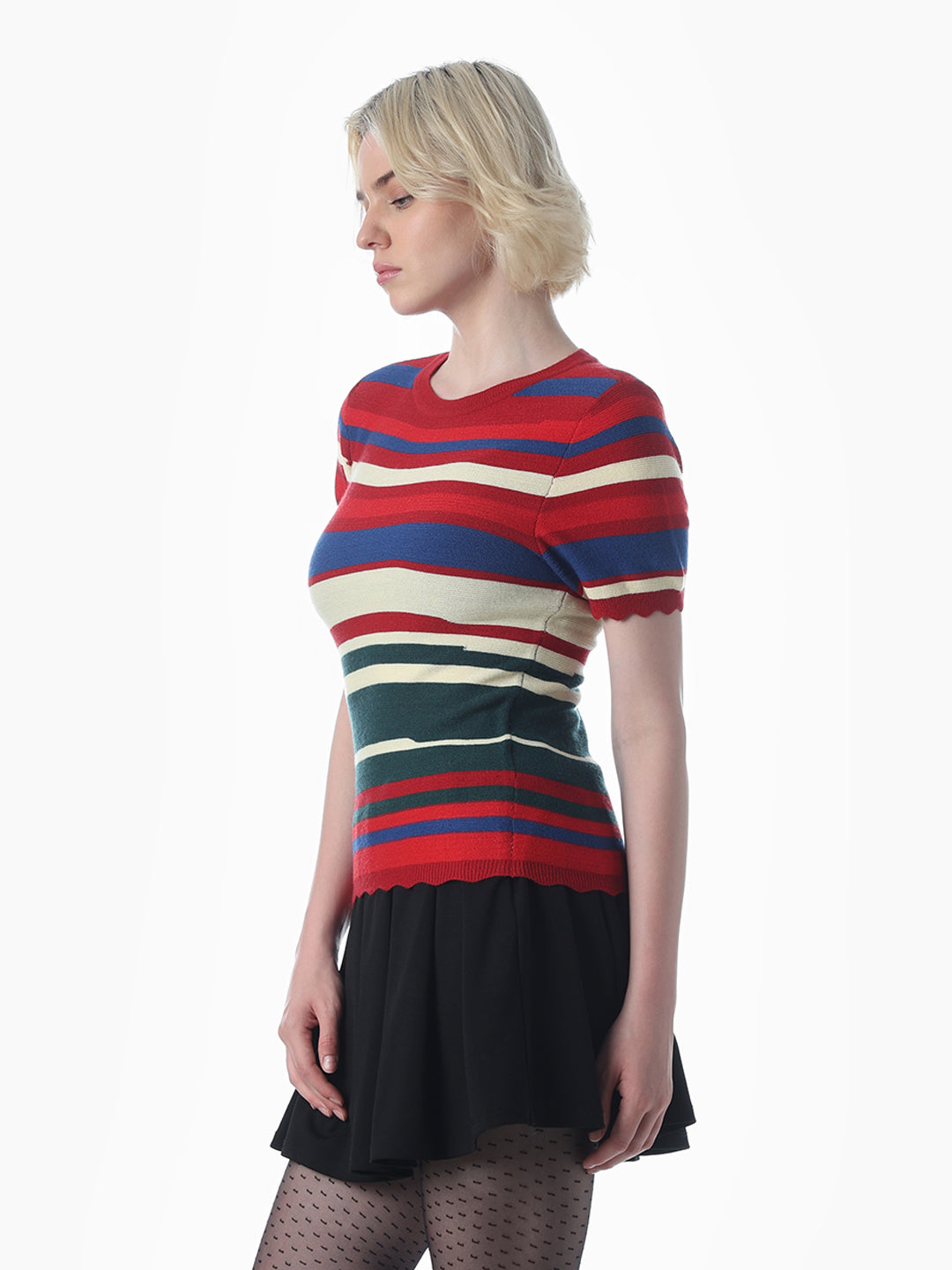 Red Colourblocked Fitted Knit Top